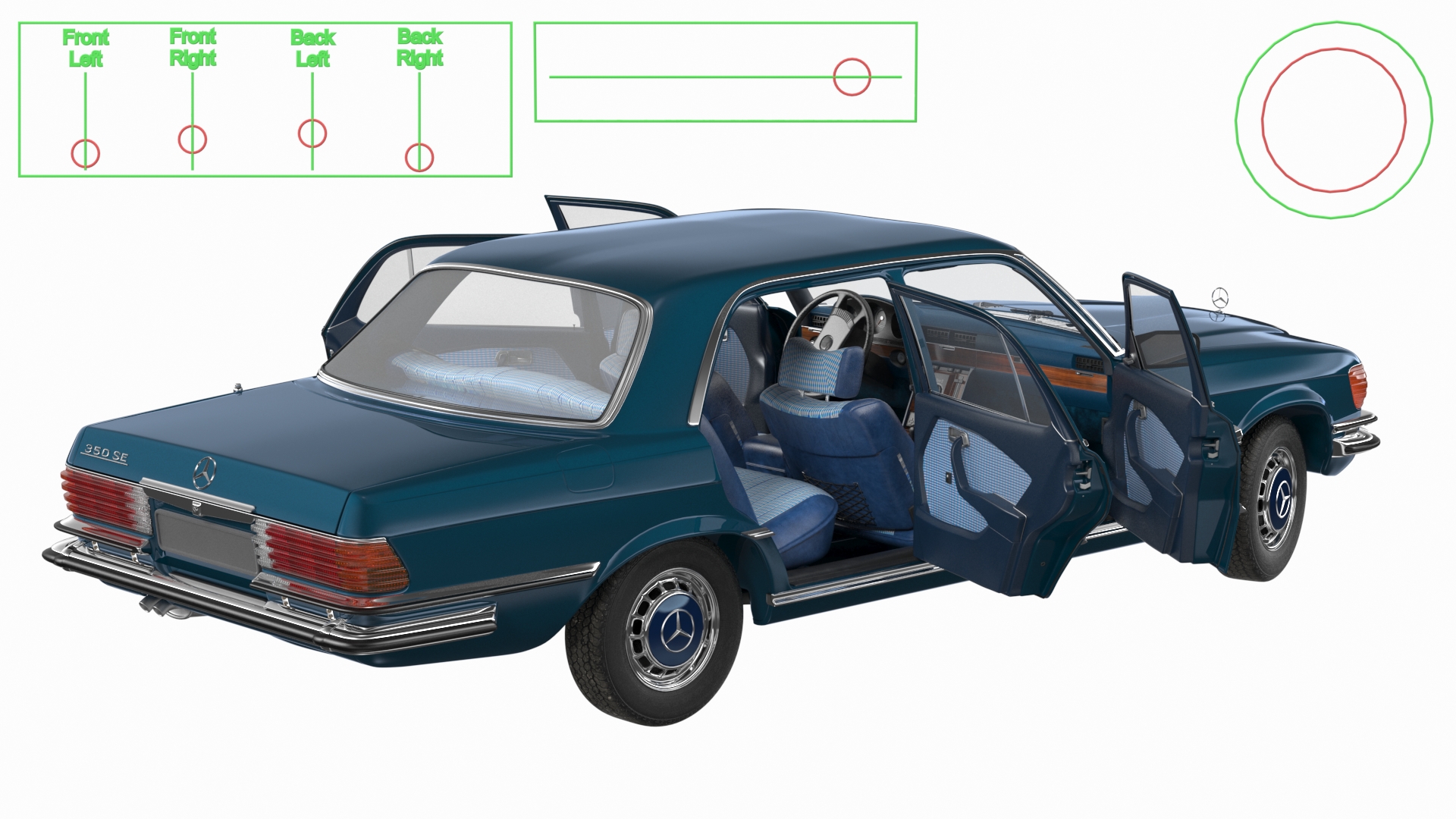 Mercedes Benz 350 SE Blue Rigged 3D