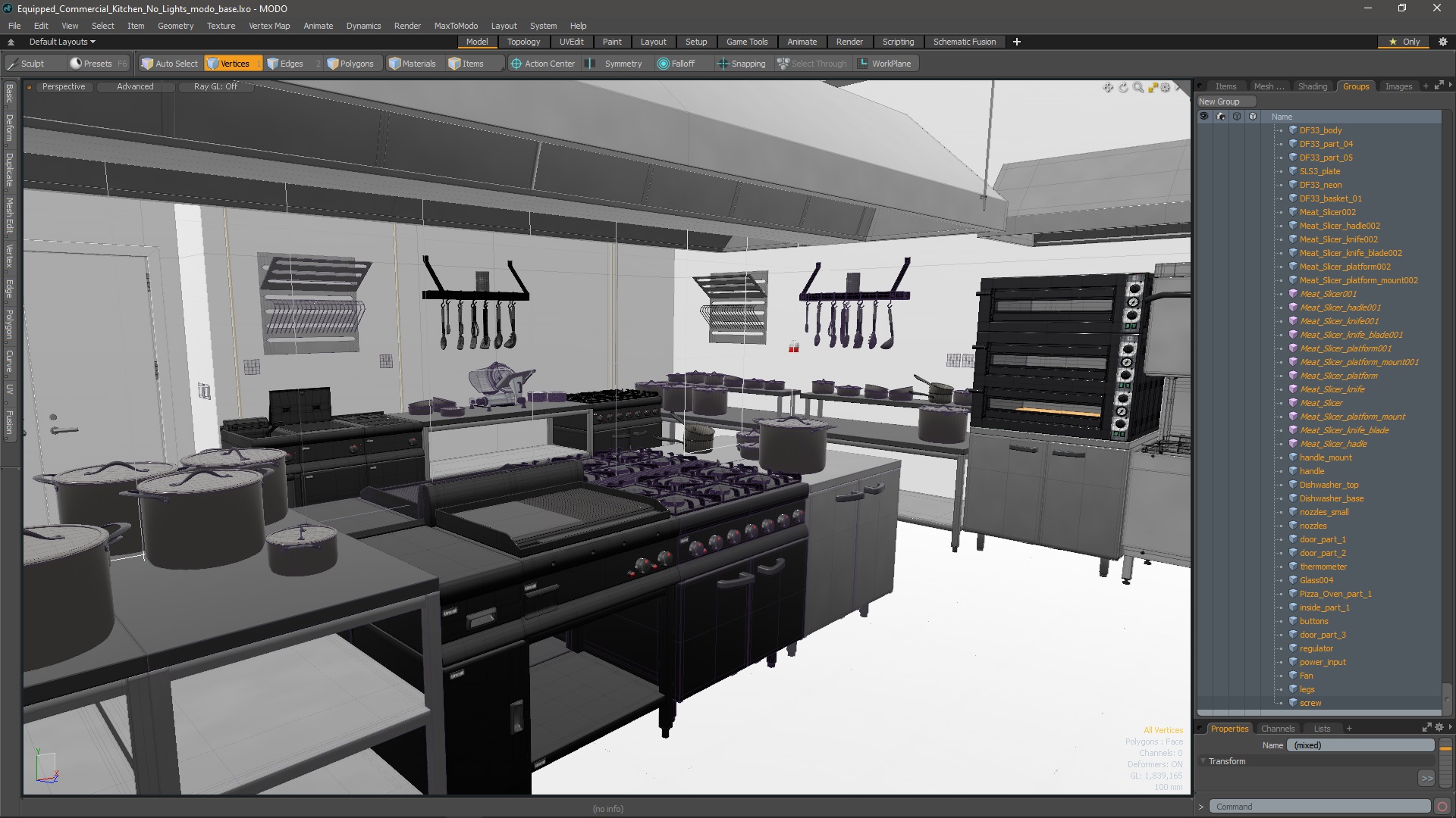 Equipped Commercial Kitchen No Lights 3D