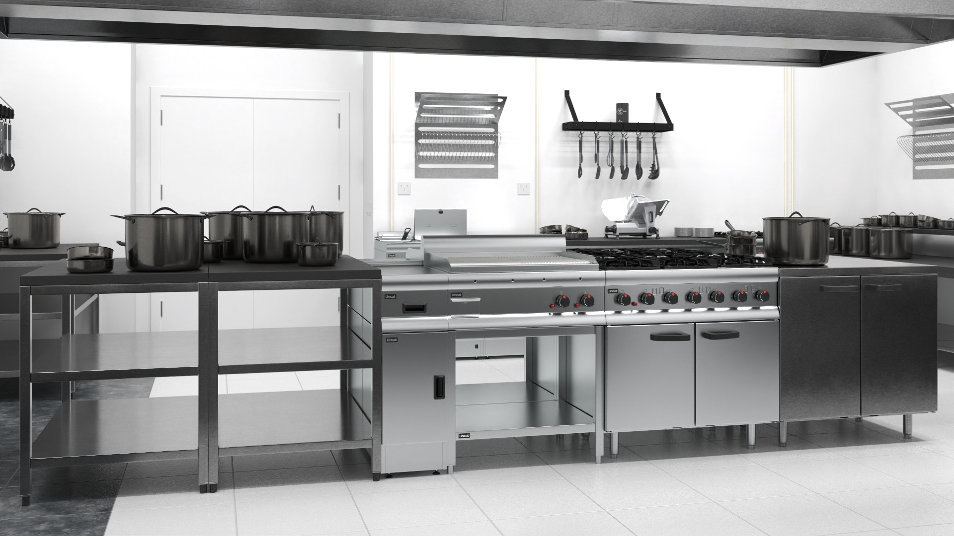 Equipped Commercial Kitchen No Lights 3D