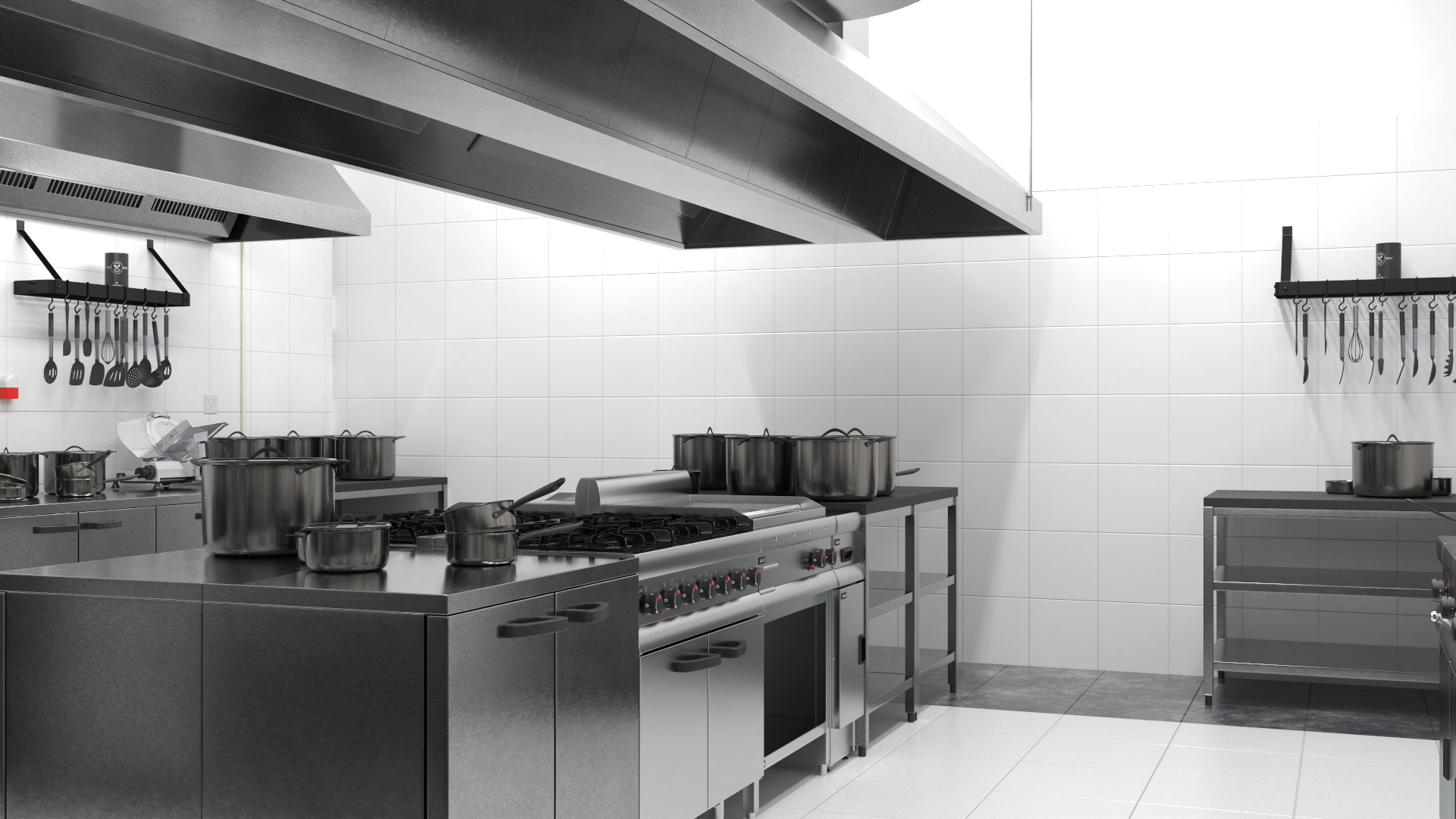 Equipped Commercial Kitchen No Lights 3D