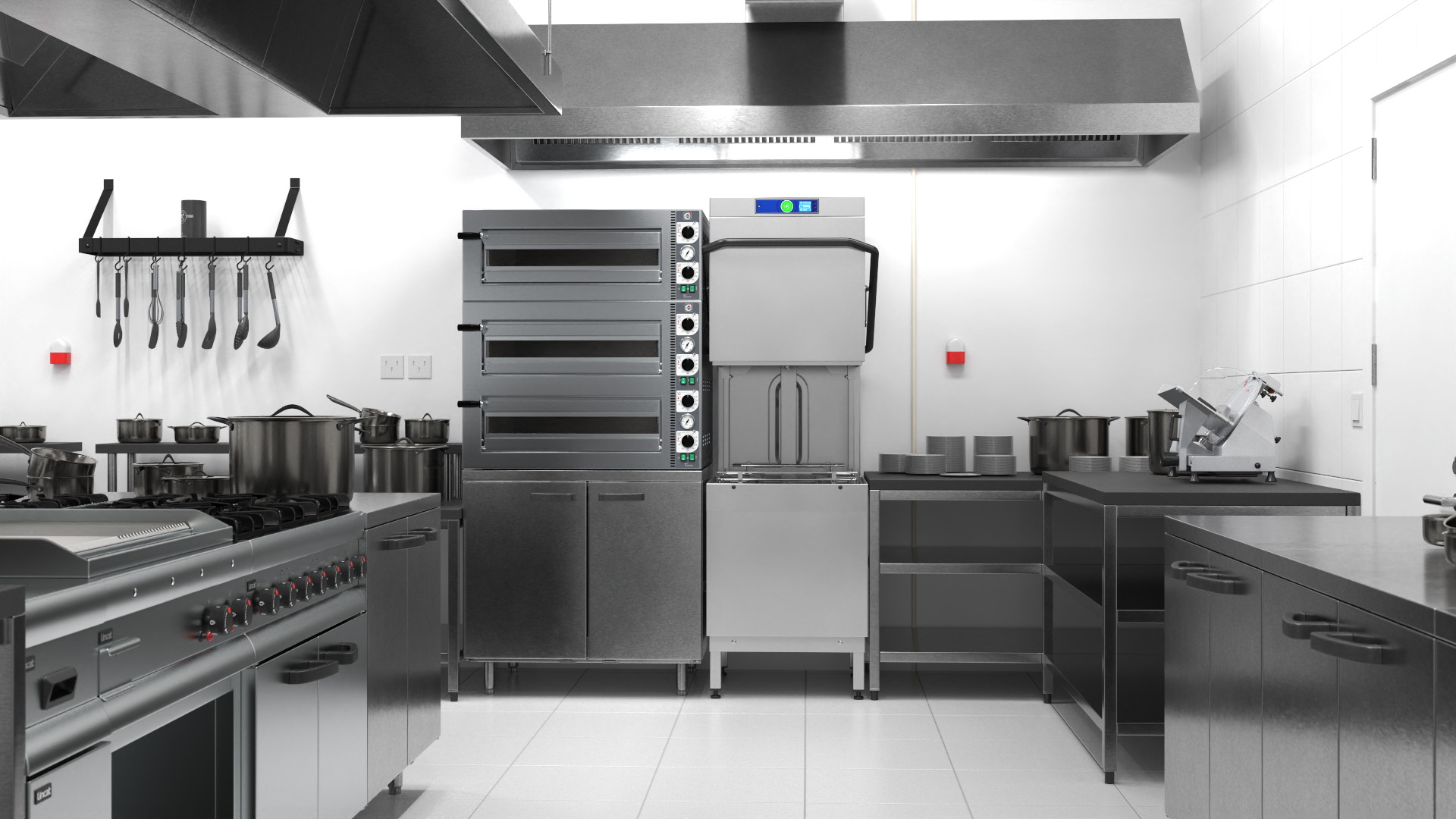 Equipped Commercial Kitchen No Lights 3D
