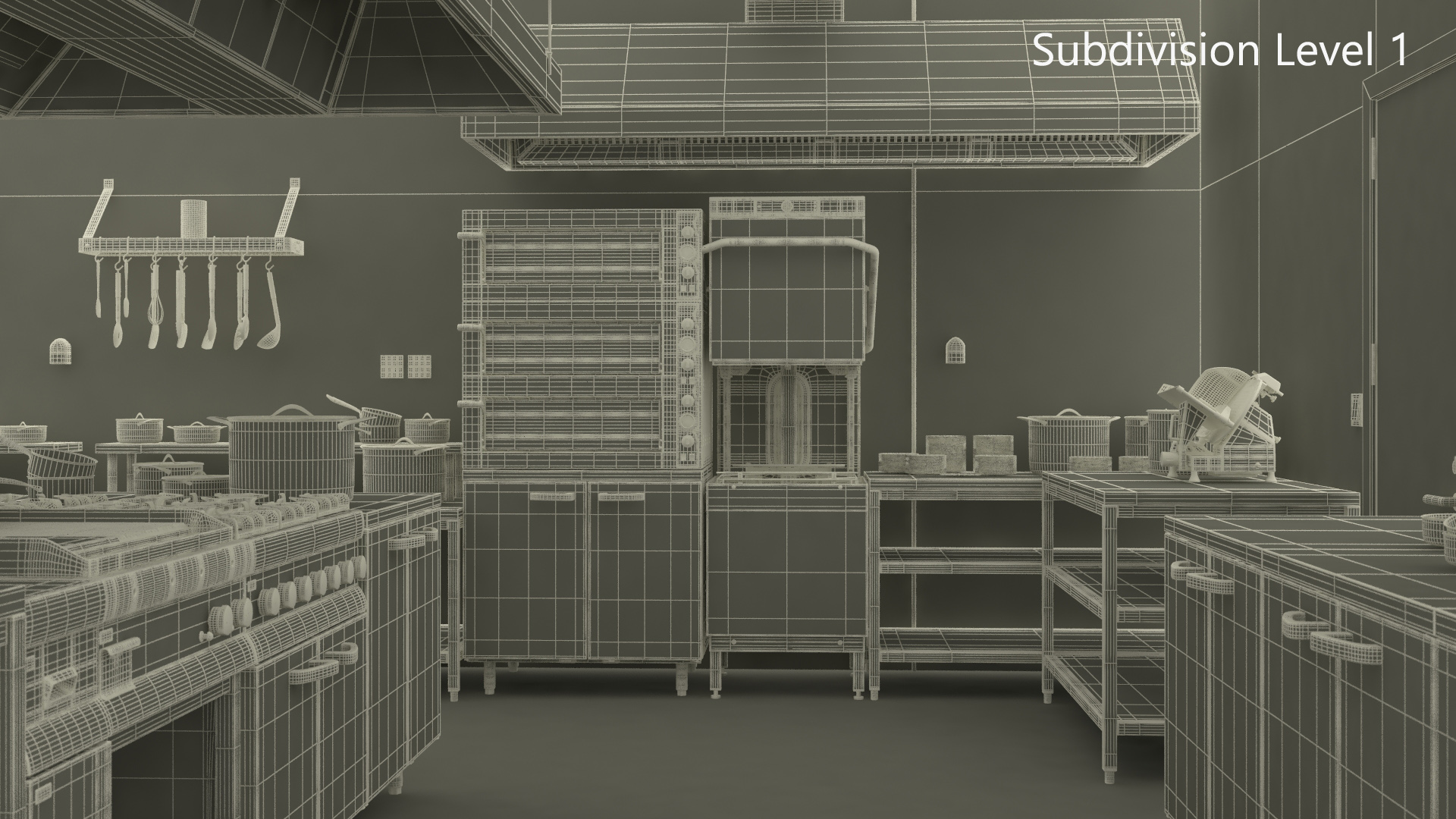 Equipped Commercial Kitchen No Lights 3D