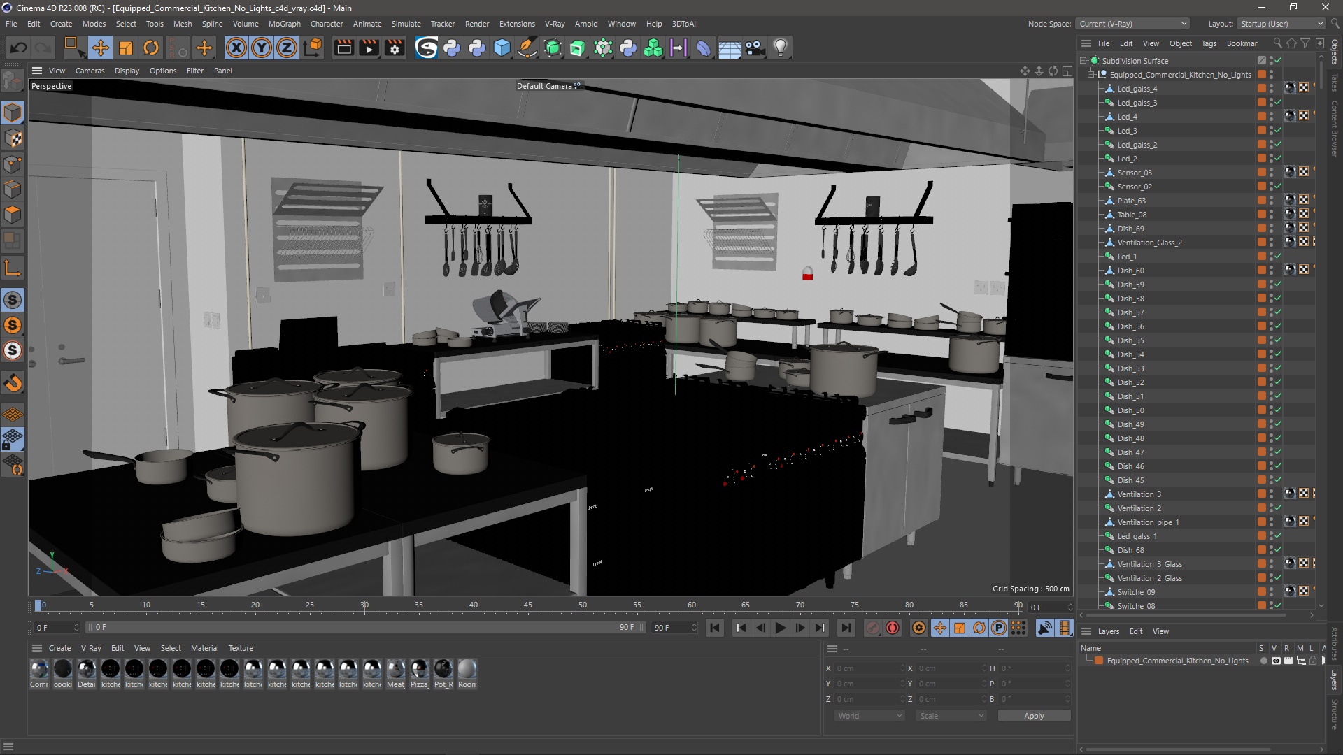 Equipped Commercial Kitchen No Lights 3D