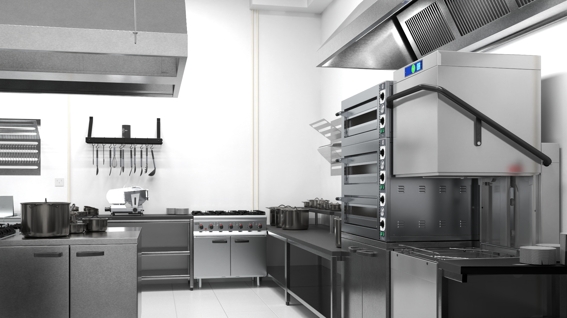 Equipped Commercial Kitchen No Lights 3D