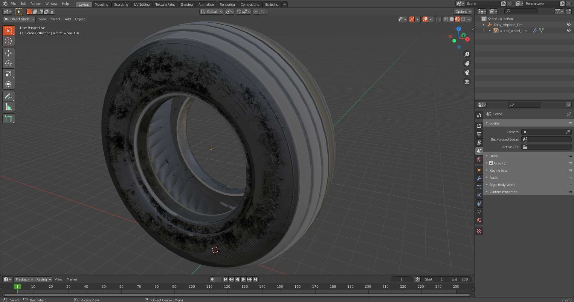 Dirty Airplane Tire 3D model