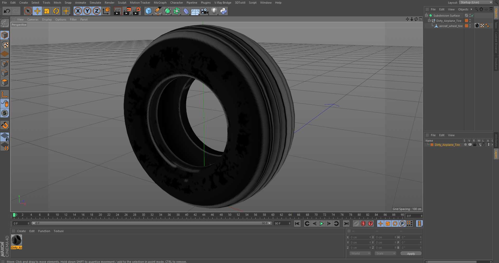 Dirty Airplane Tire 3D model