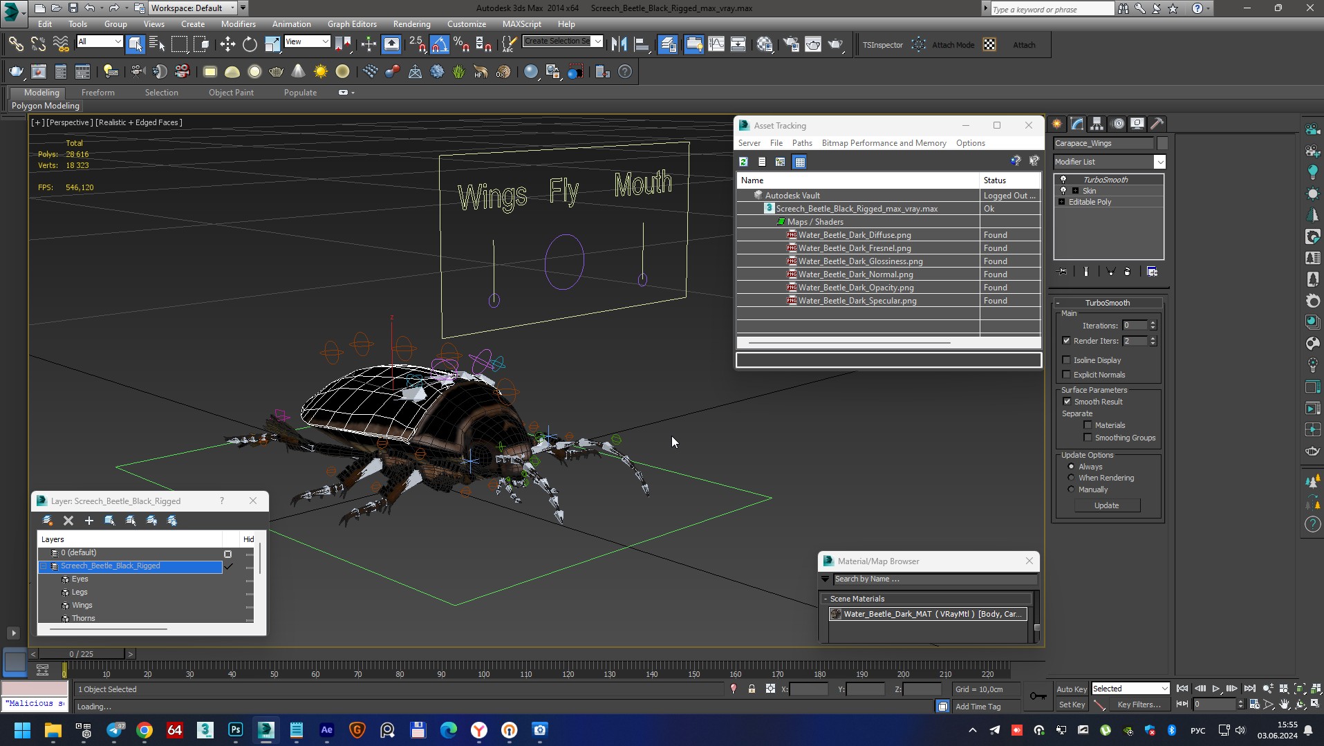 Screech Beetle Black Rigged 3D