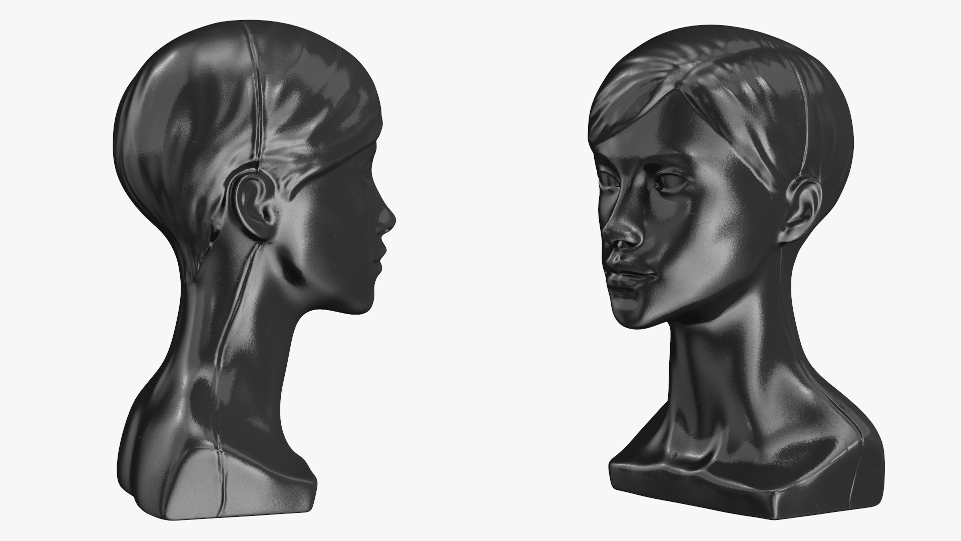 3D Woman Mannequin Head with Hair Black