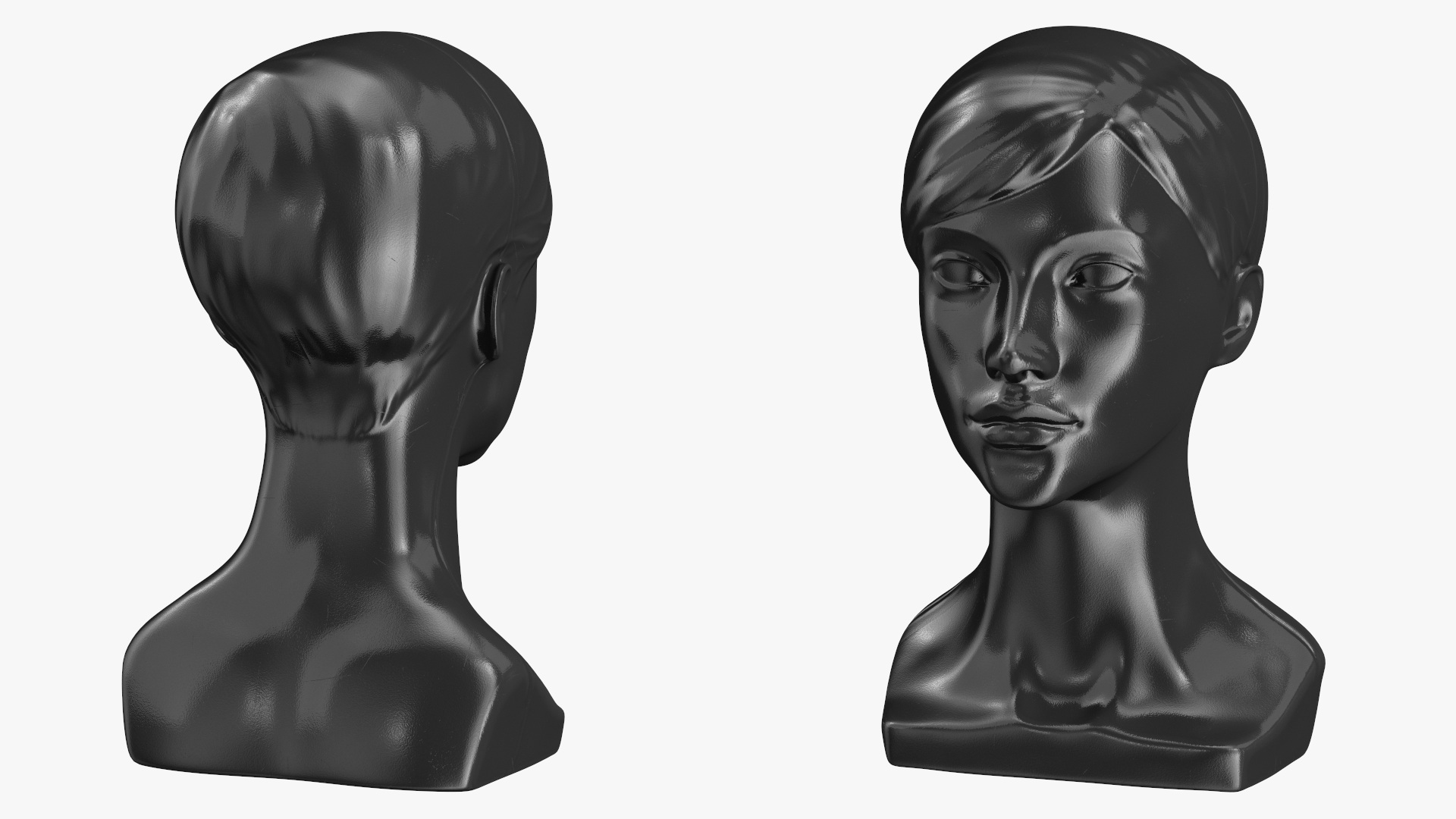 3D Woman Mannequin Head with Hair Black