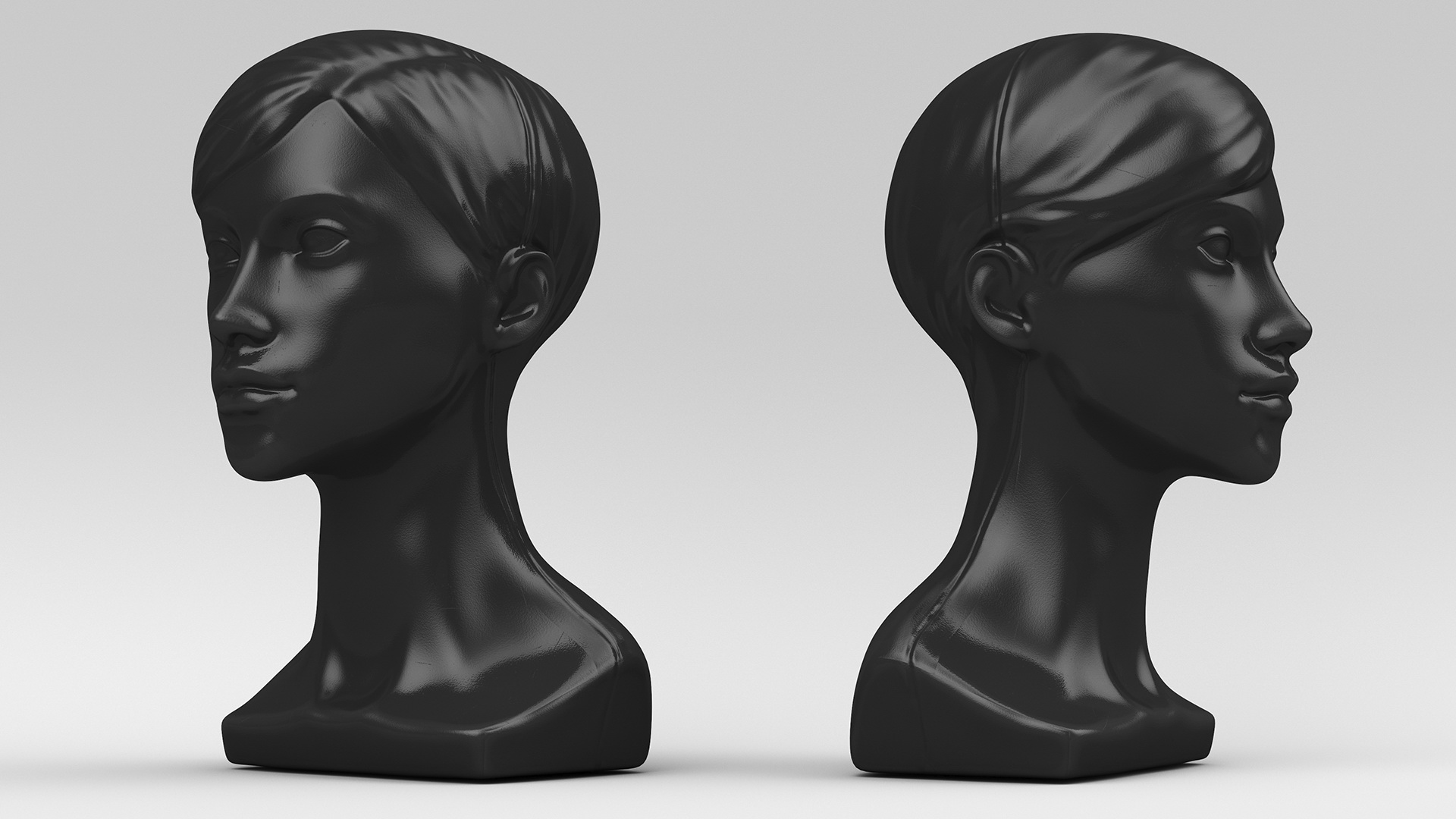 3D Woman Mannequin Head with Hair Black