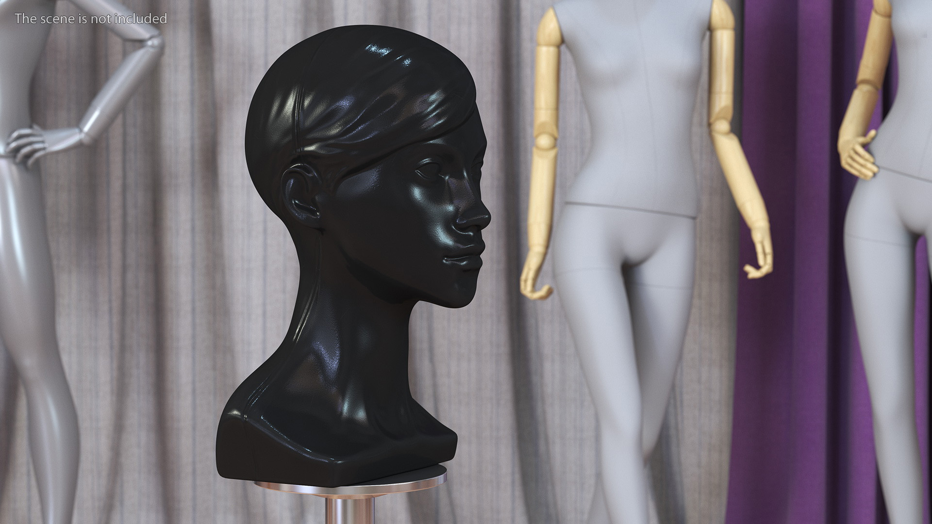 3D Woman Mannequin Head with Hair Black