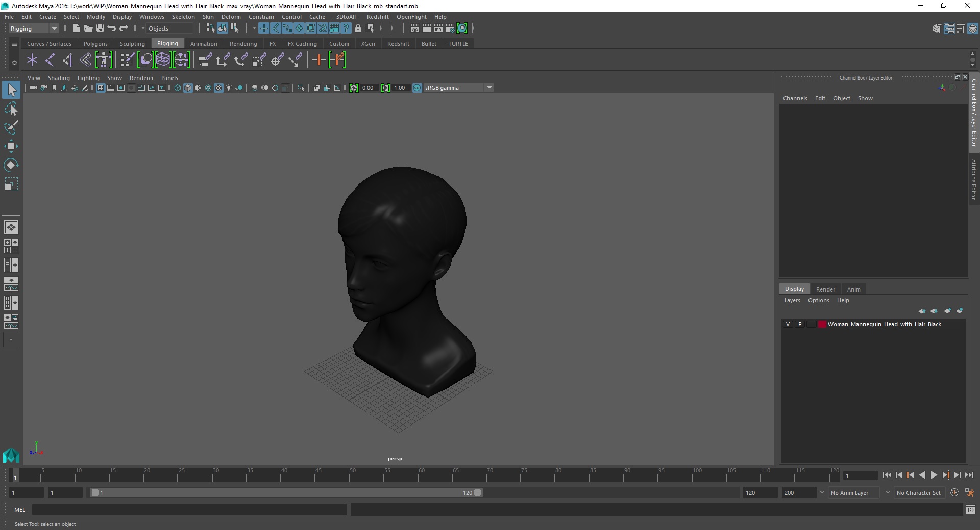 3D Woman Mannequin Head with Hair Black