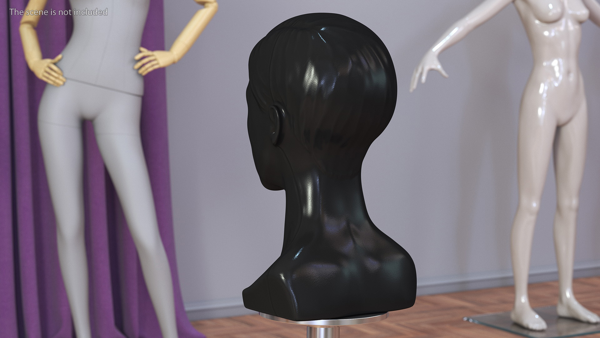 3D Woman Mannequin Head with Hair Black