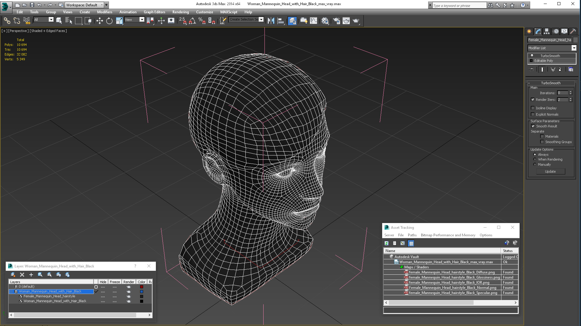 3D Woman Mannequin Head with Hair Black