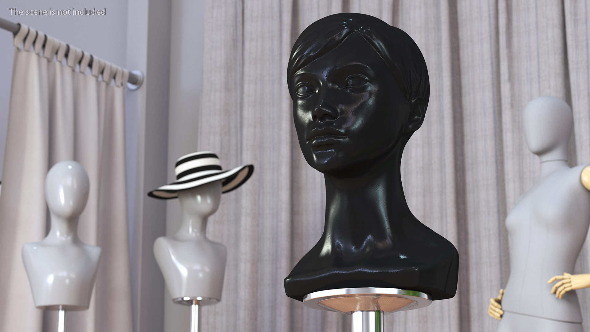 3D Woman Mannequin Head with Hair Black