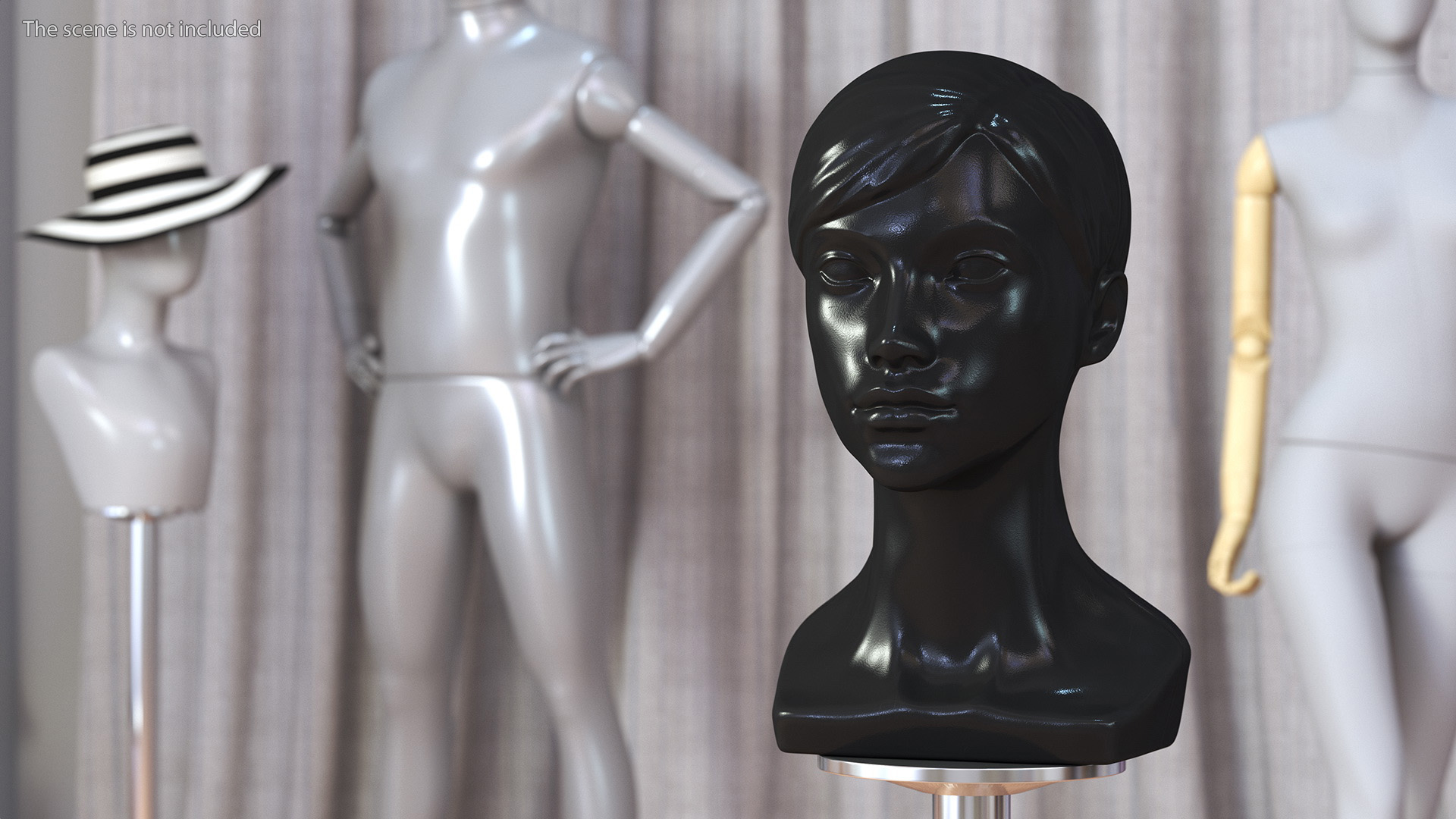 3D Woman Mannequin Head with Hair Black