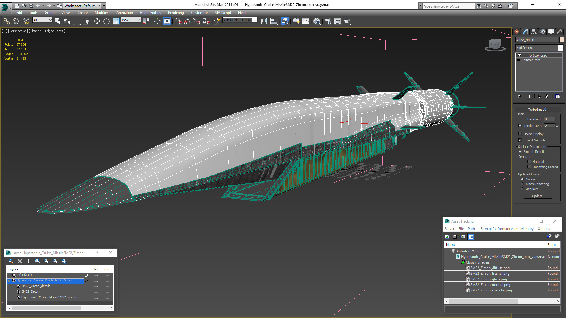 3D Hypersonic Cruise Missile3M22 Zircon