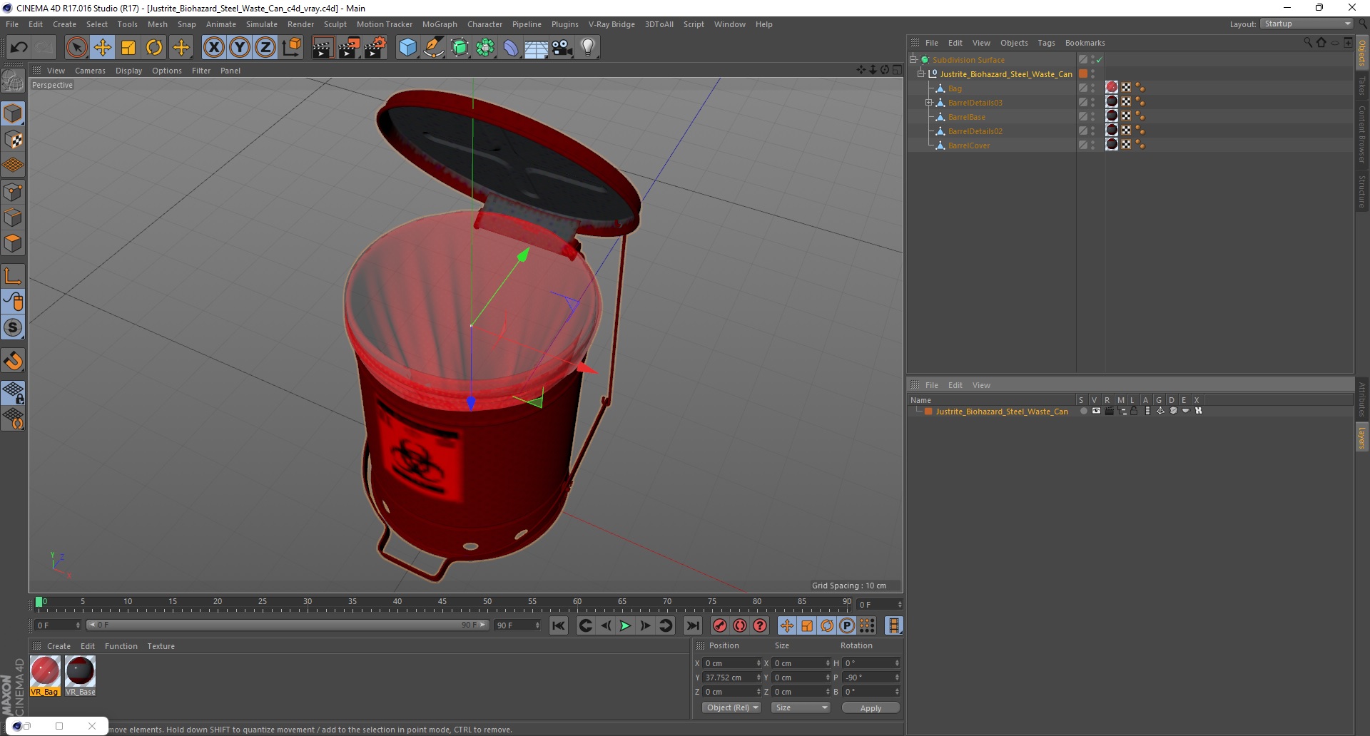 Justrite Biohazard Steel Waste Can 3D model