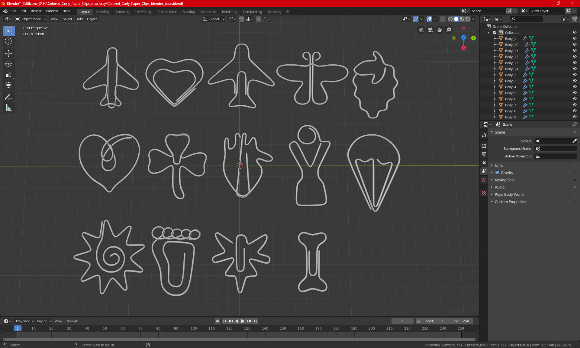 3D model Colored Curly Paper Clips