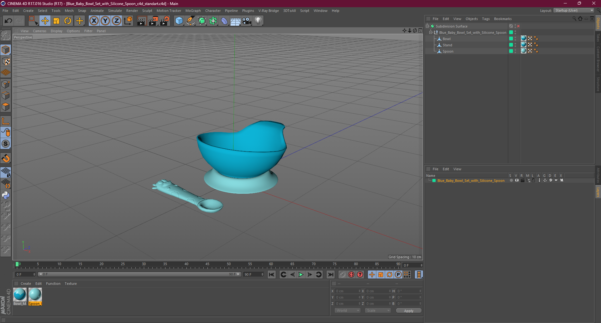 3D Blue Baby Bowl Set with Silicone Spoon model