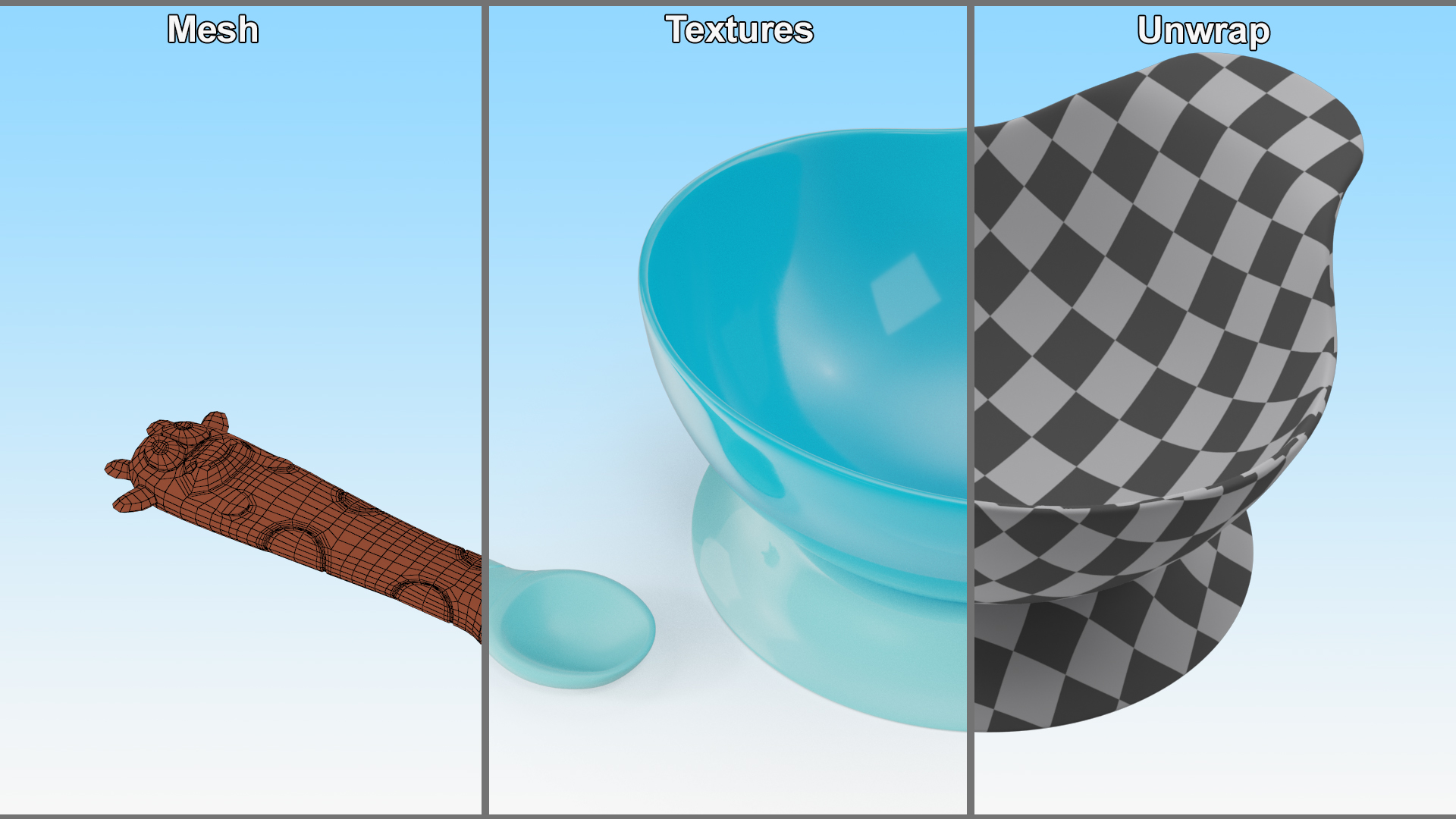 3D Blue Baby Bowl Set with Silicone Spoon model