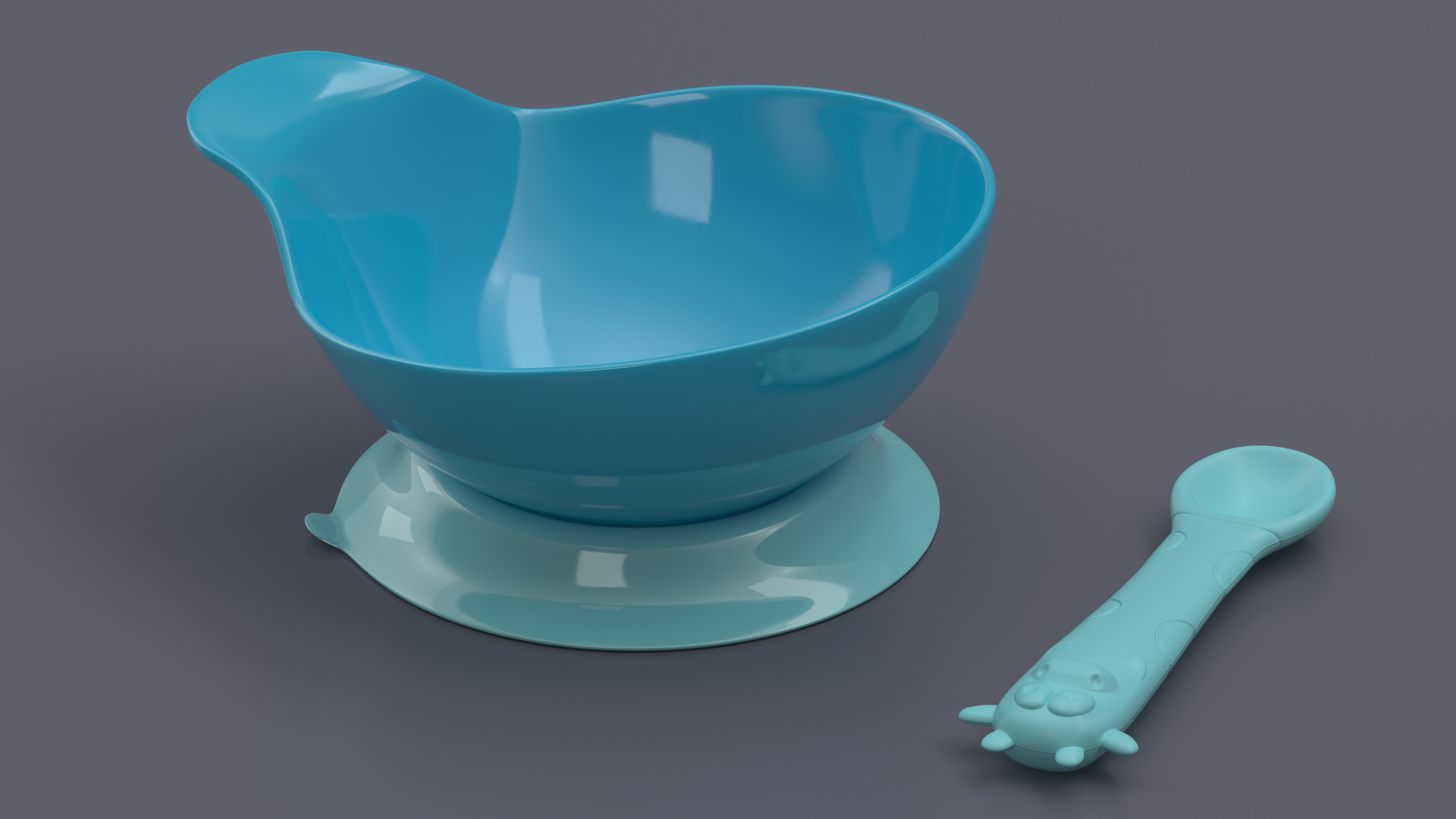 3D Blue Baby Bowl Set with Silicone Spoon model