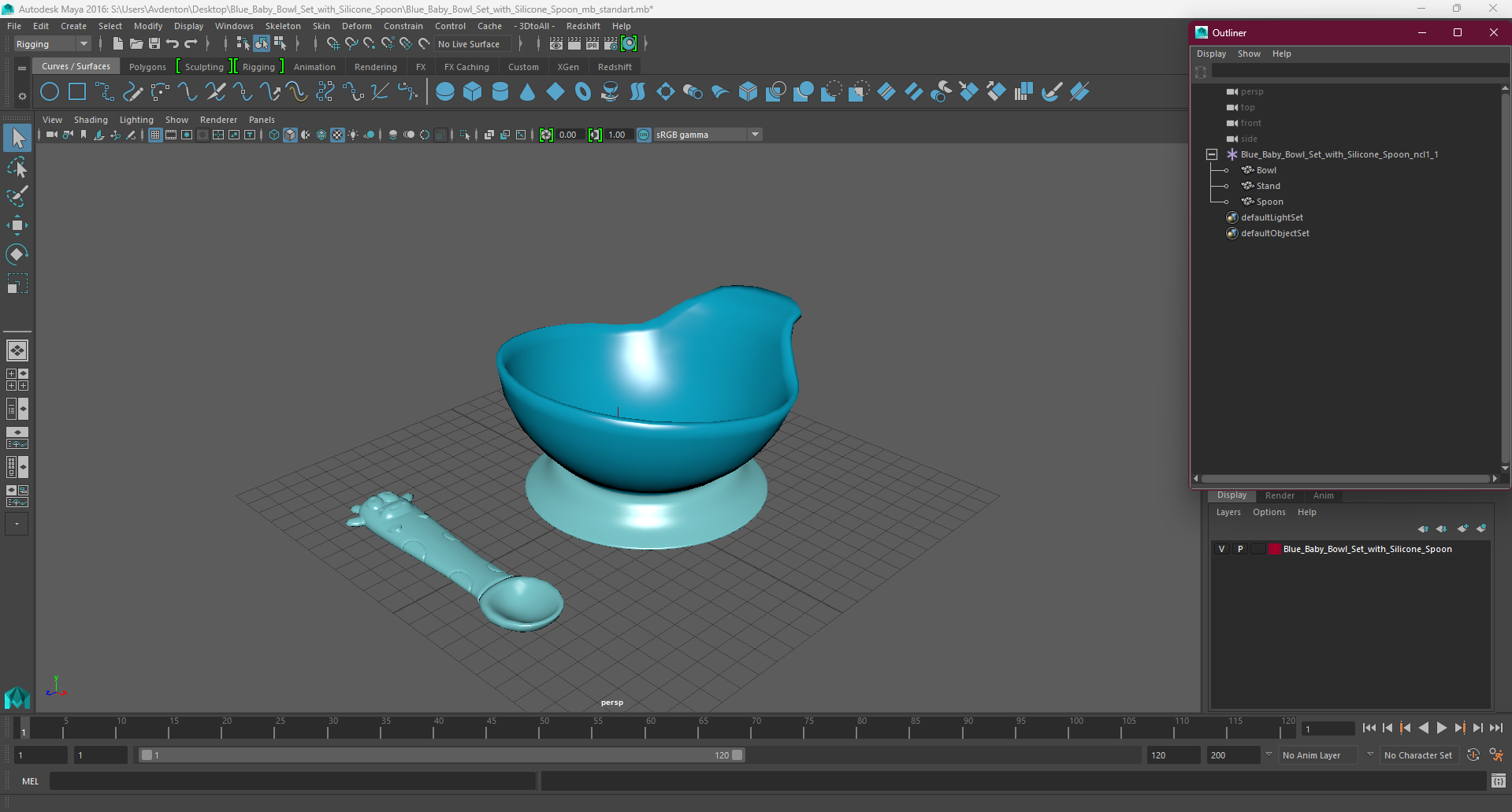 3D Blue Baby Bowl Set with Silicone Spoon model