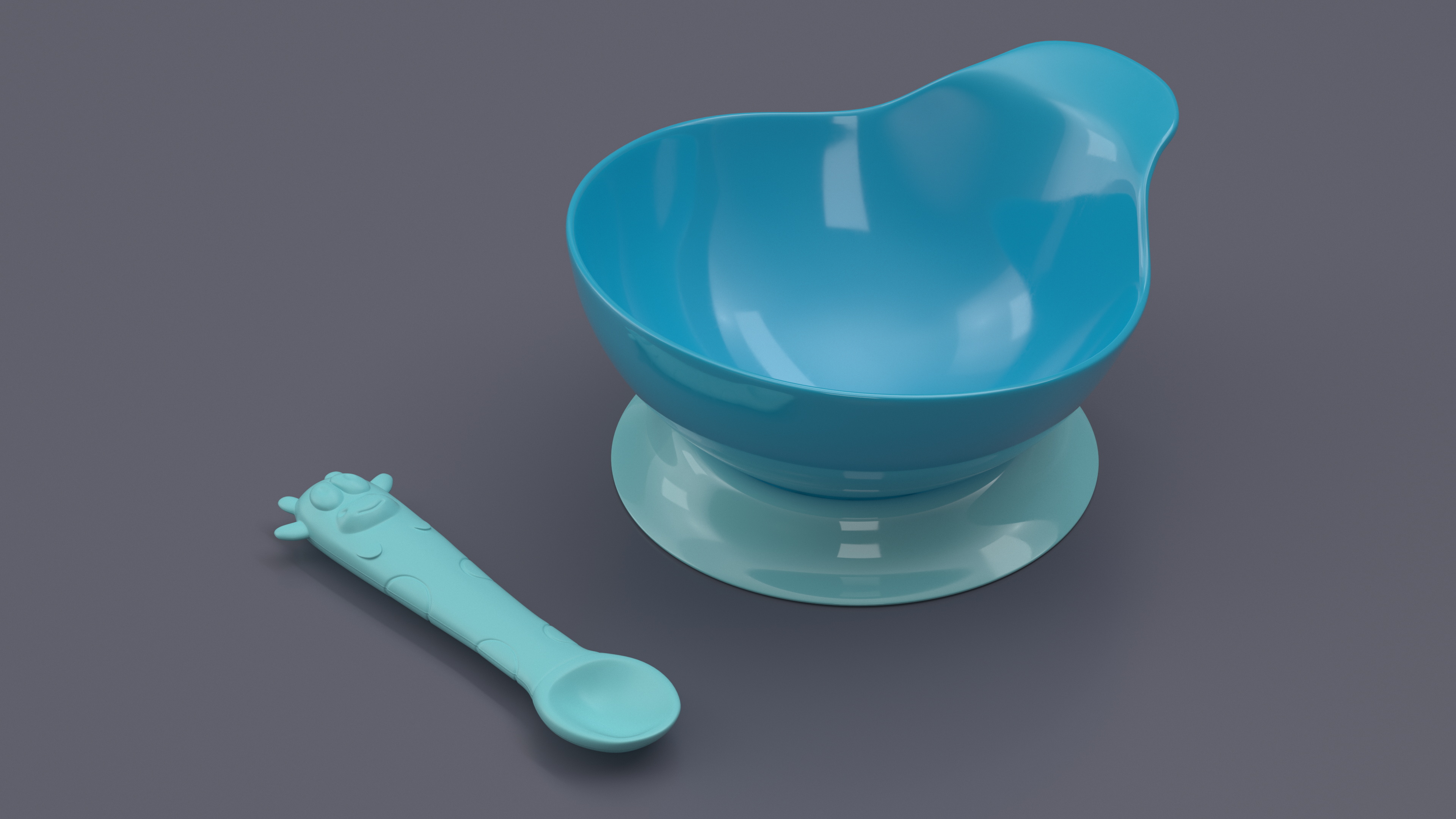 3D Blue Baby Bowl Set with Silicone Spoon model