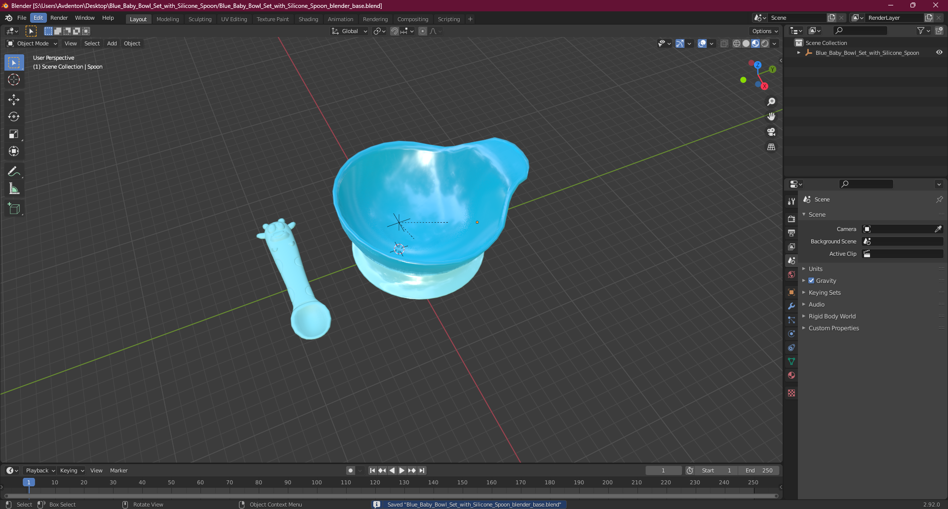 3D Blue Baby Bowl Set with Silicone Spoon model