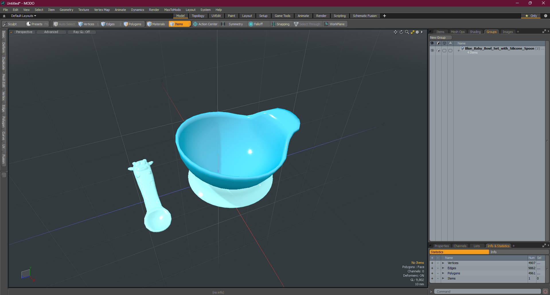 3D Blue Baby Bowl Set with Silicone Spoon model