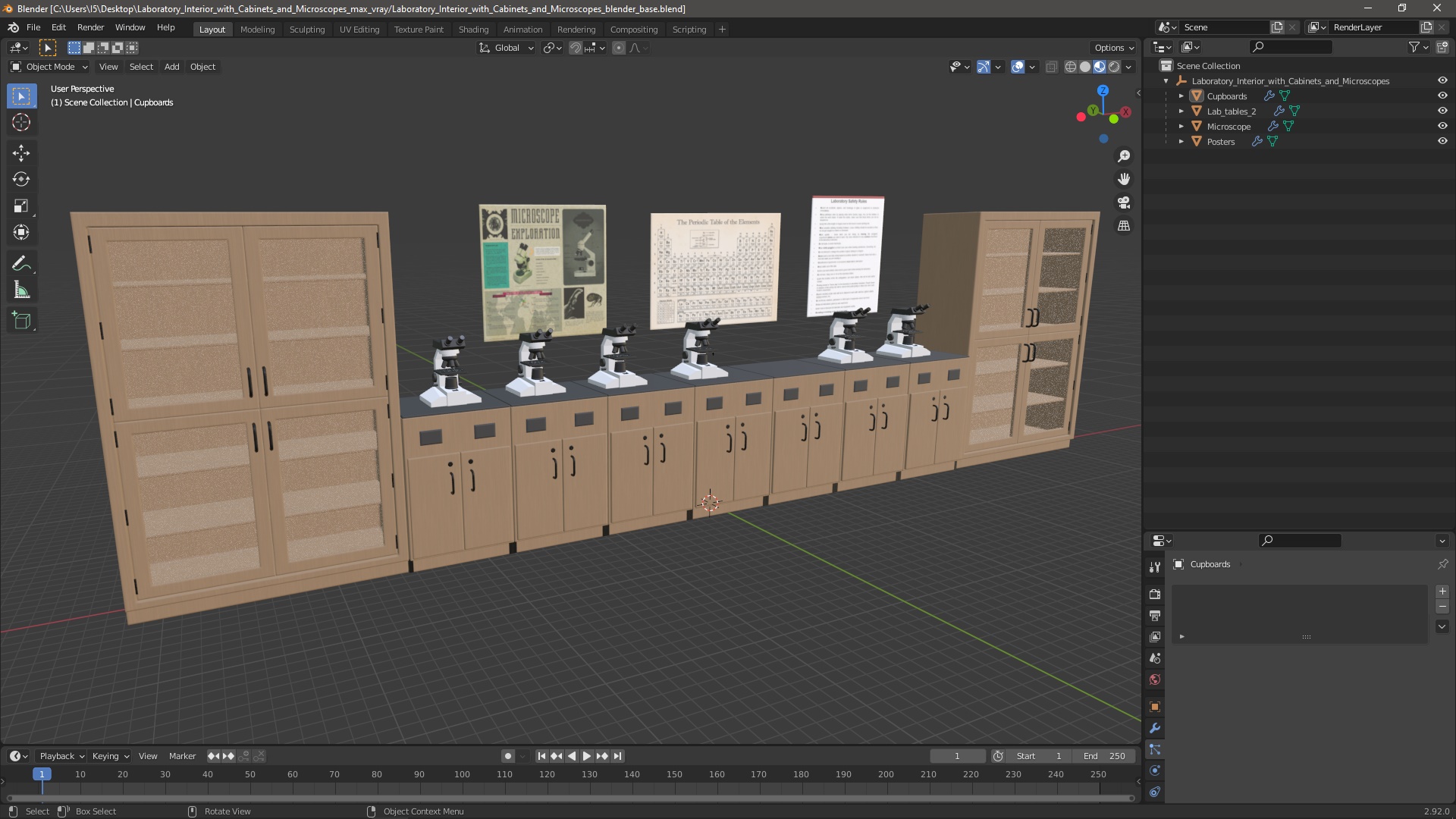 Laboratory Interior with Cabinets and Microscopes 3D model