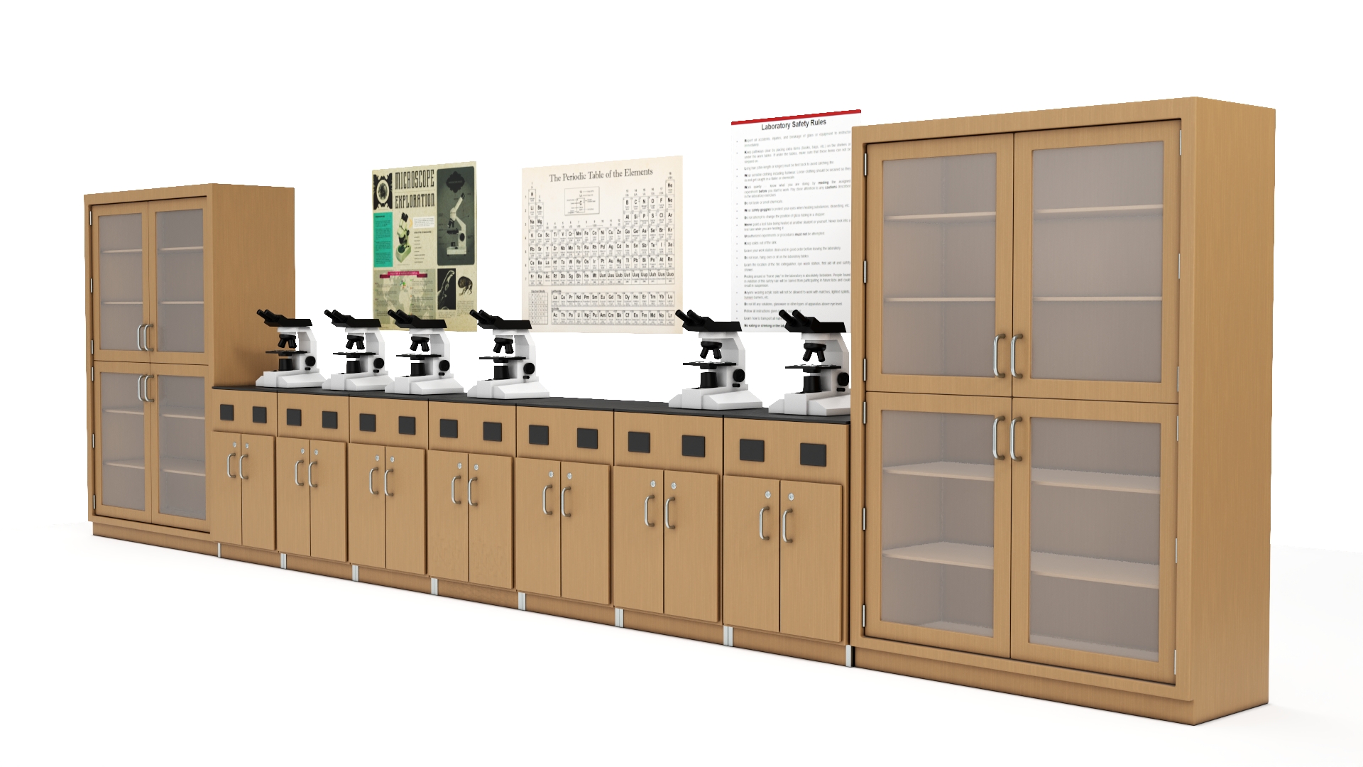 Laboratory Interior with Cabinets and Microscopes 3D model
