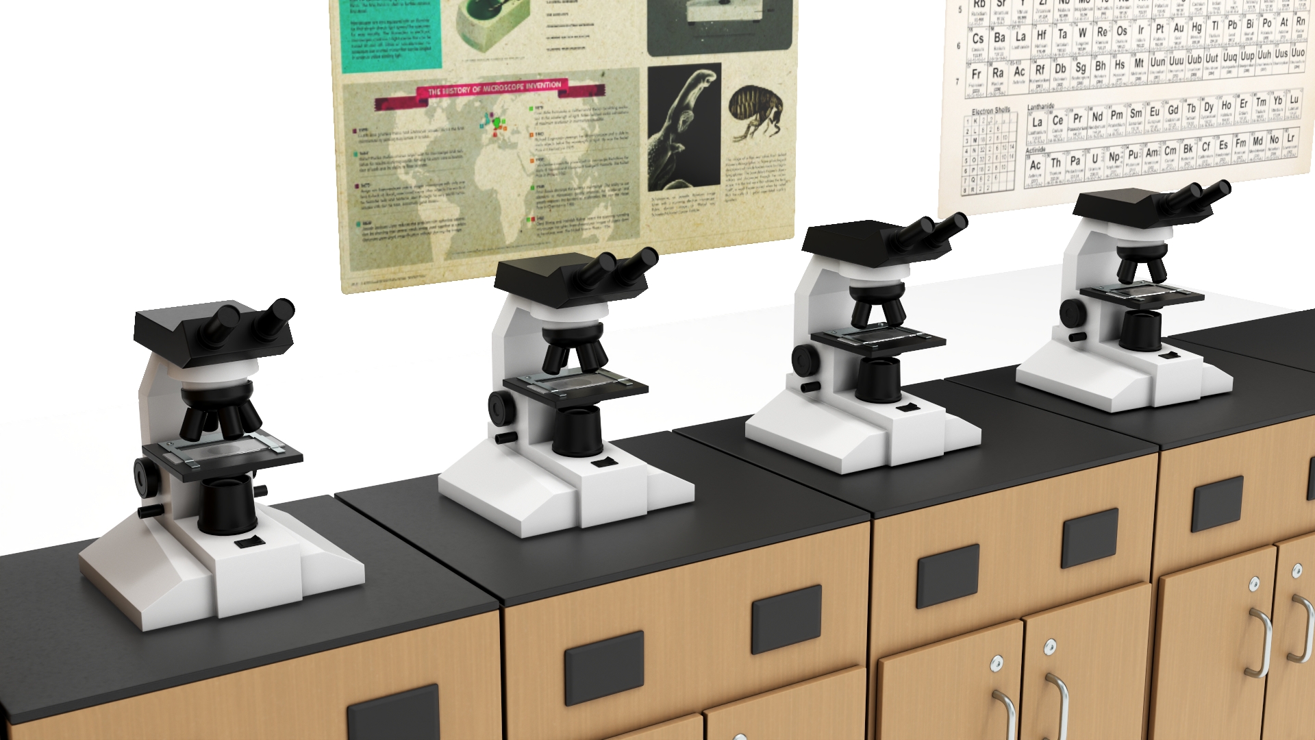Laboratory Interior with Cabinets and Microscopes 3D model