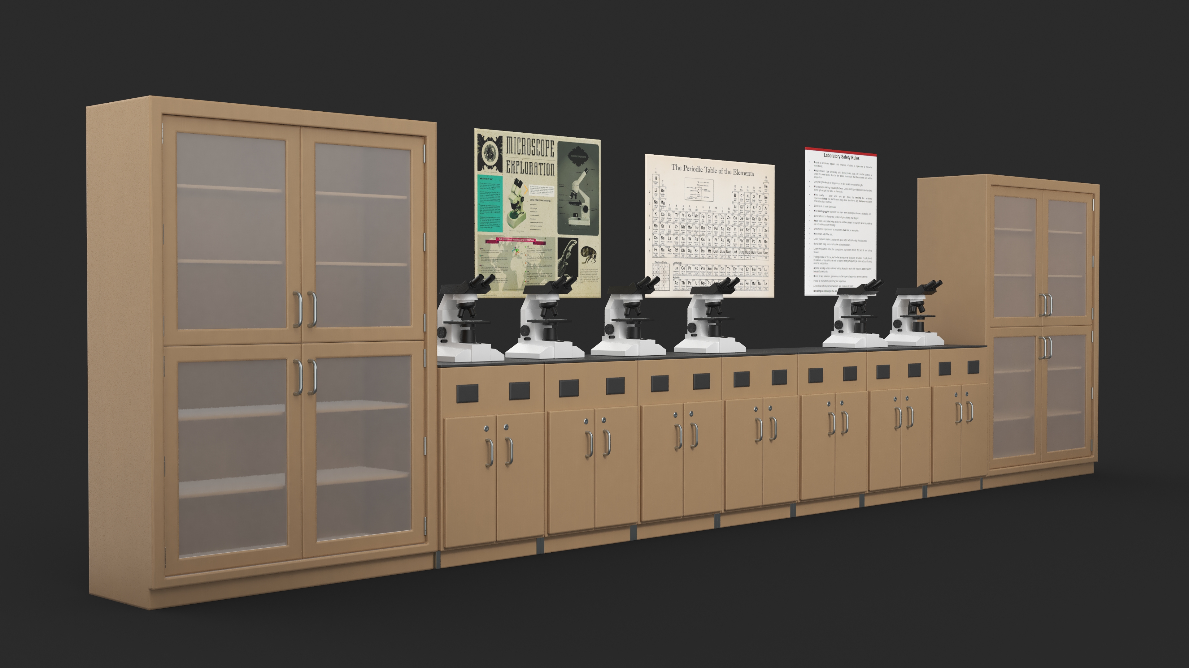 Laboratory Interior with Cabinets and Microscopes 3D model