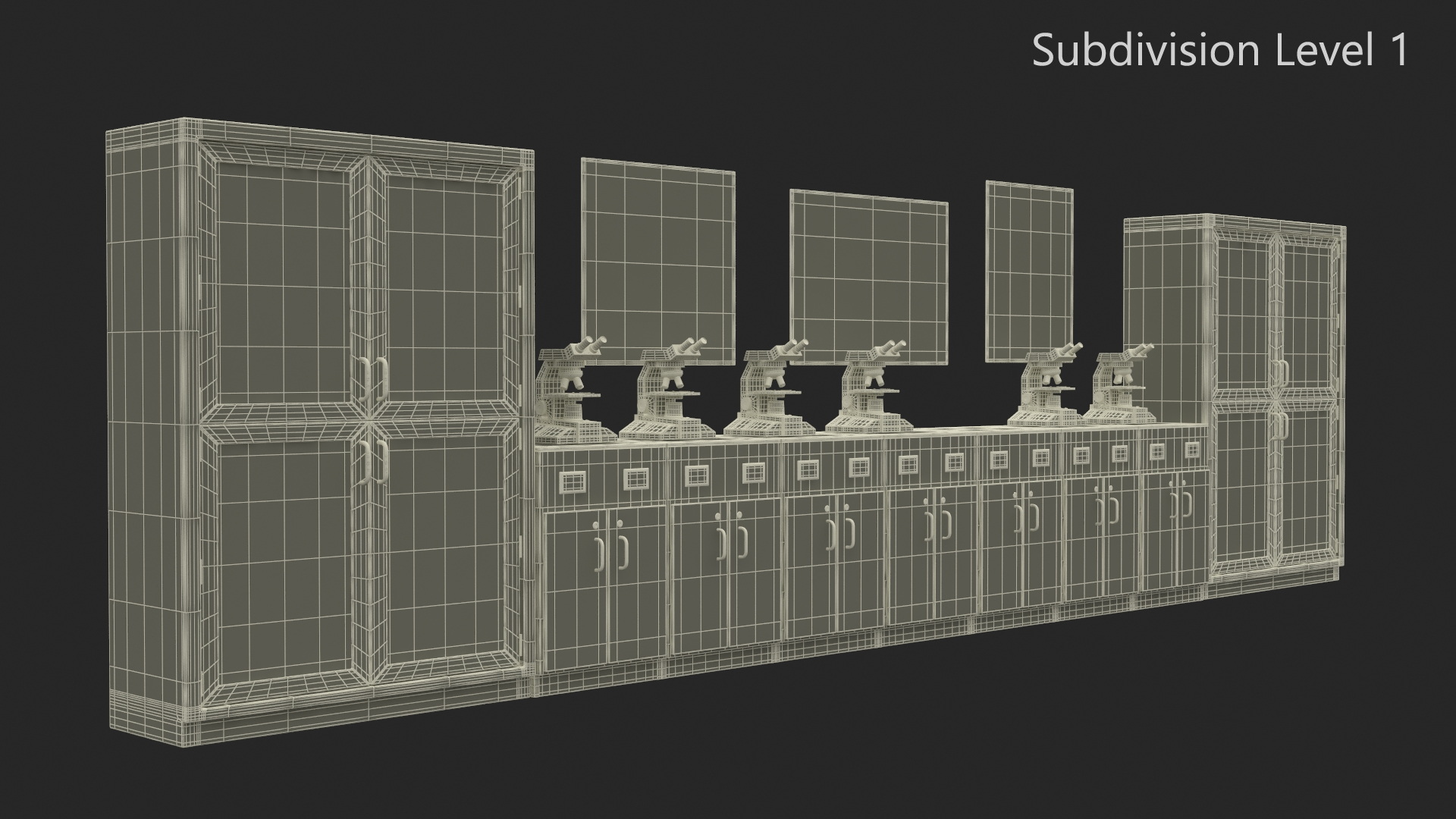 Laboratory Interior with Cabinets and Microscopes 3D model