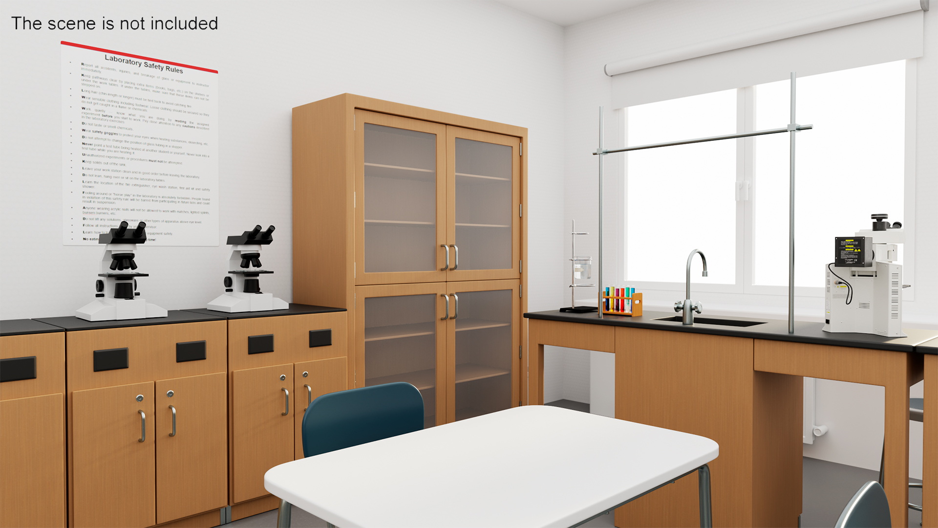 Laboratory Interior with Cabinets and Microscopes 3D model