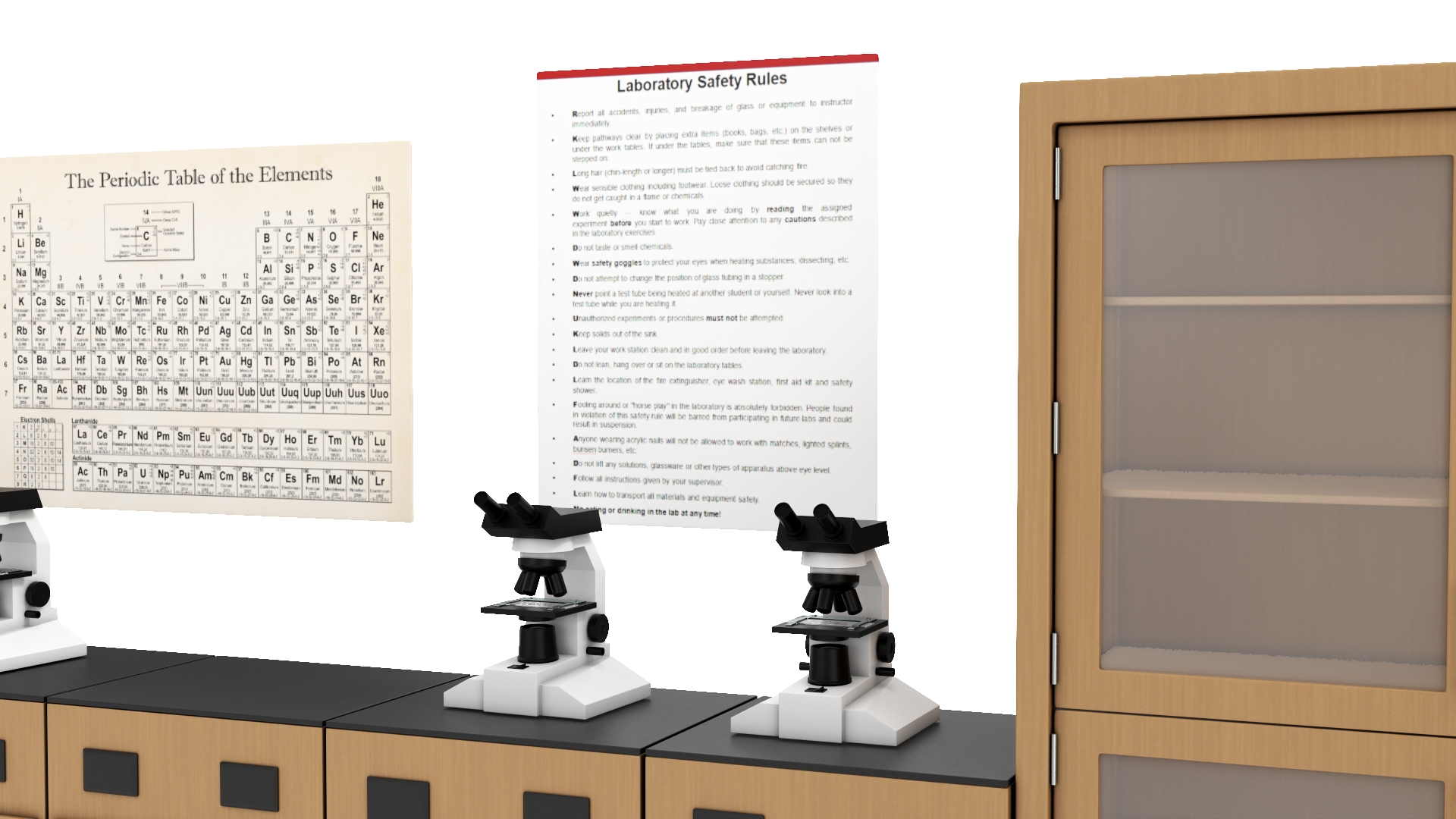 Laboratory Interior with Cabinets and Microscopes 3D model