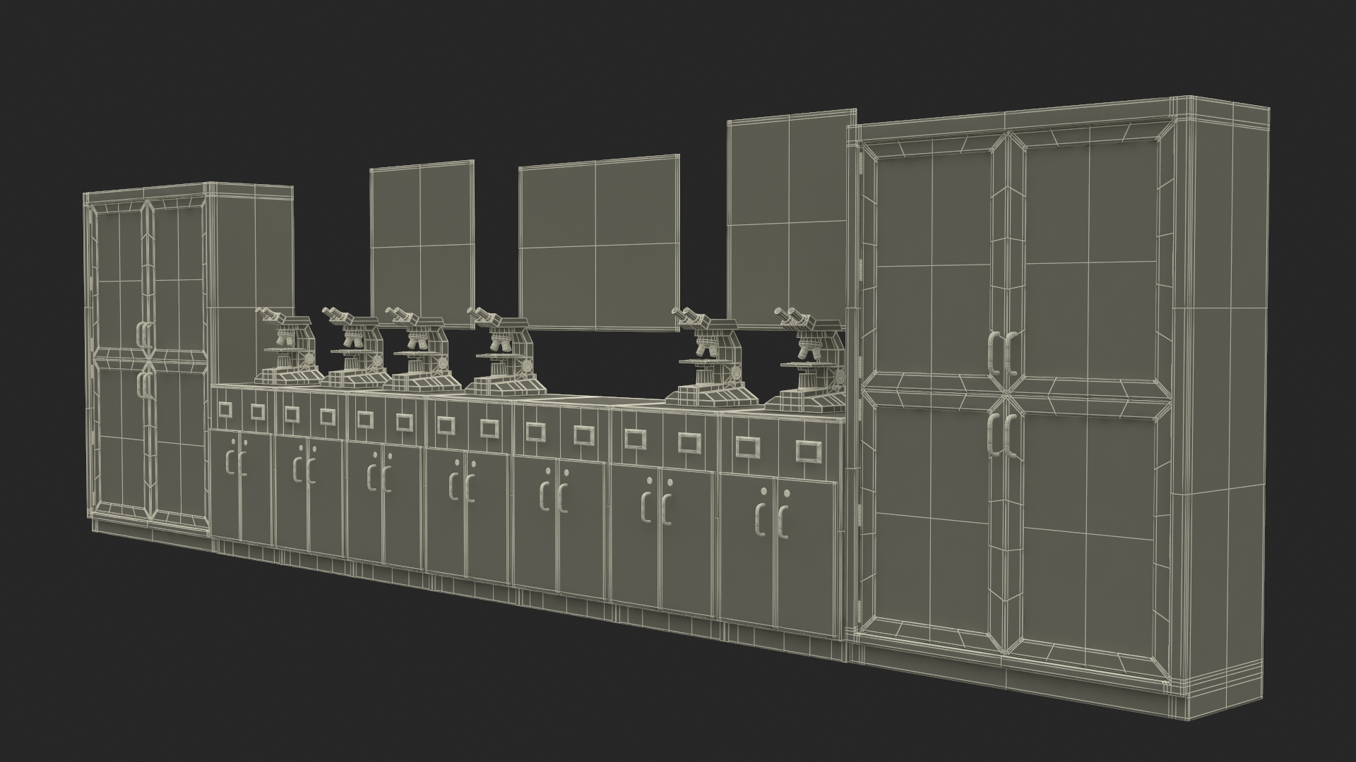 Laboratory Interior with Cabinets and Microscopes 3D model