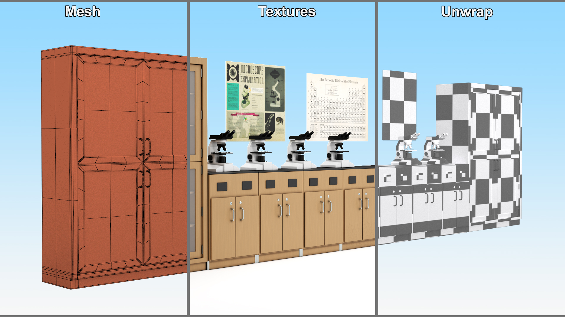 Laboratory Interior with Cabinets and Microscopes 3D model