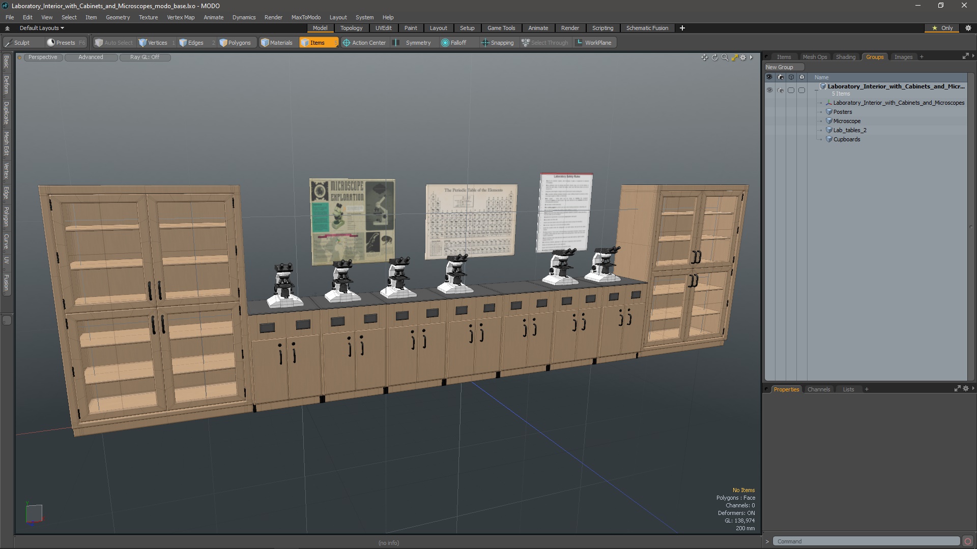 Laboratory Interior with Cabinets and Microscopes 3D model