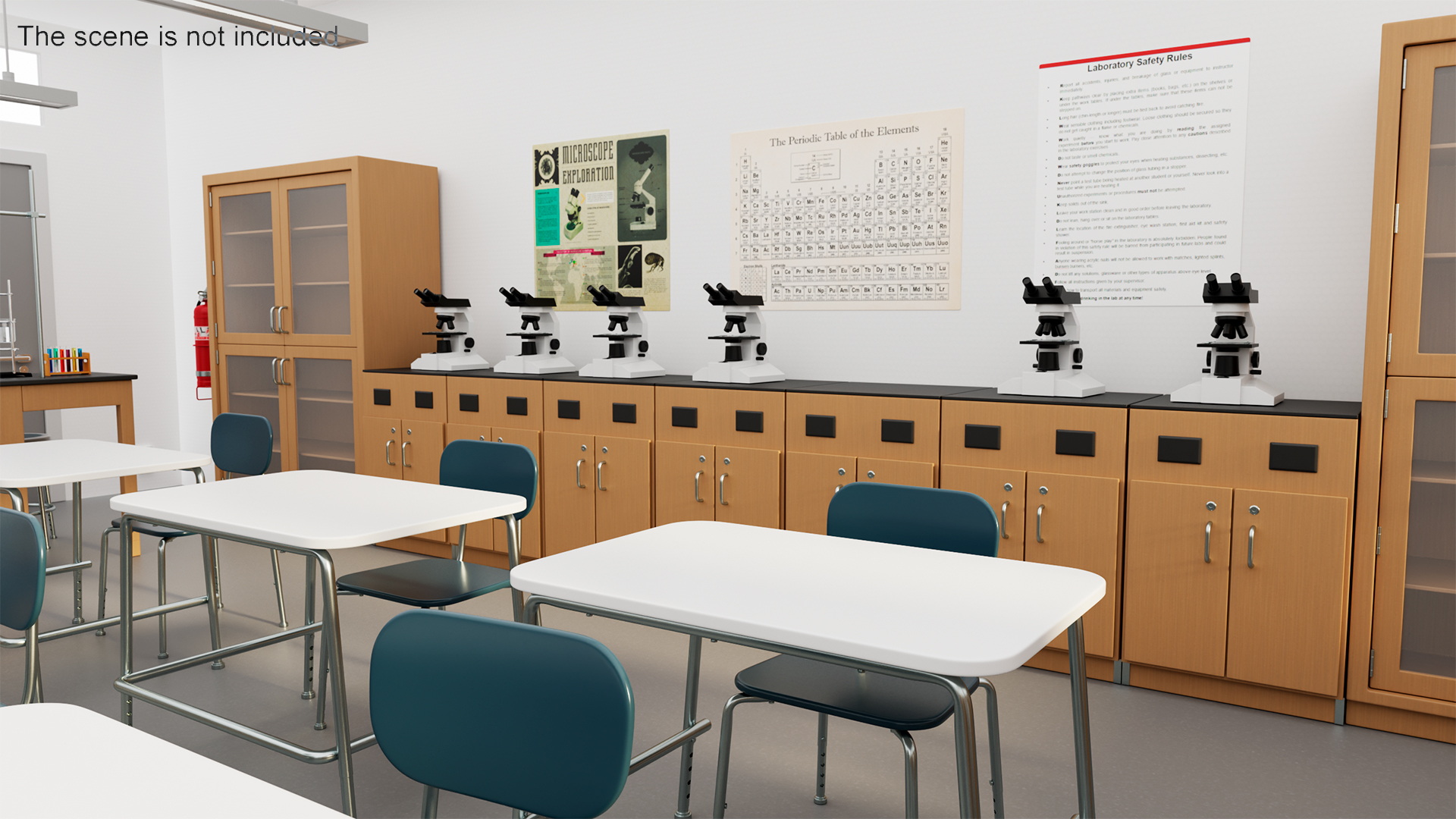 Laboratory Interior with Cabinets and Microscopes 3D model