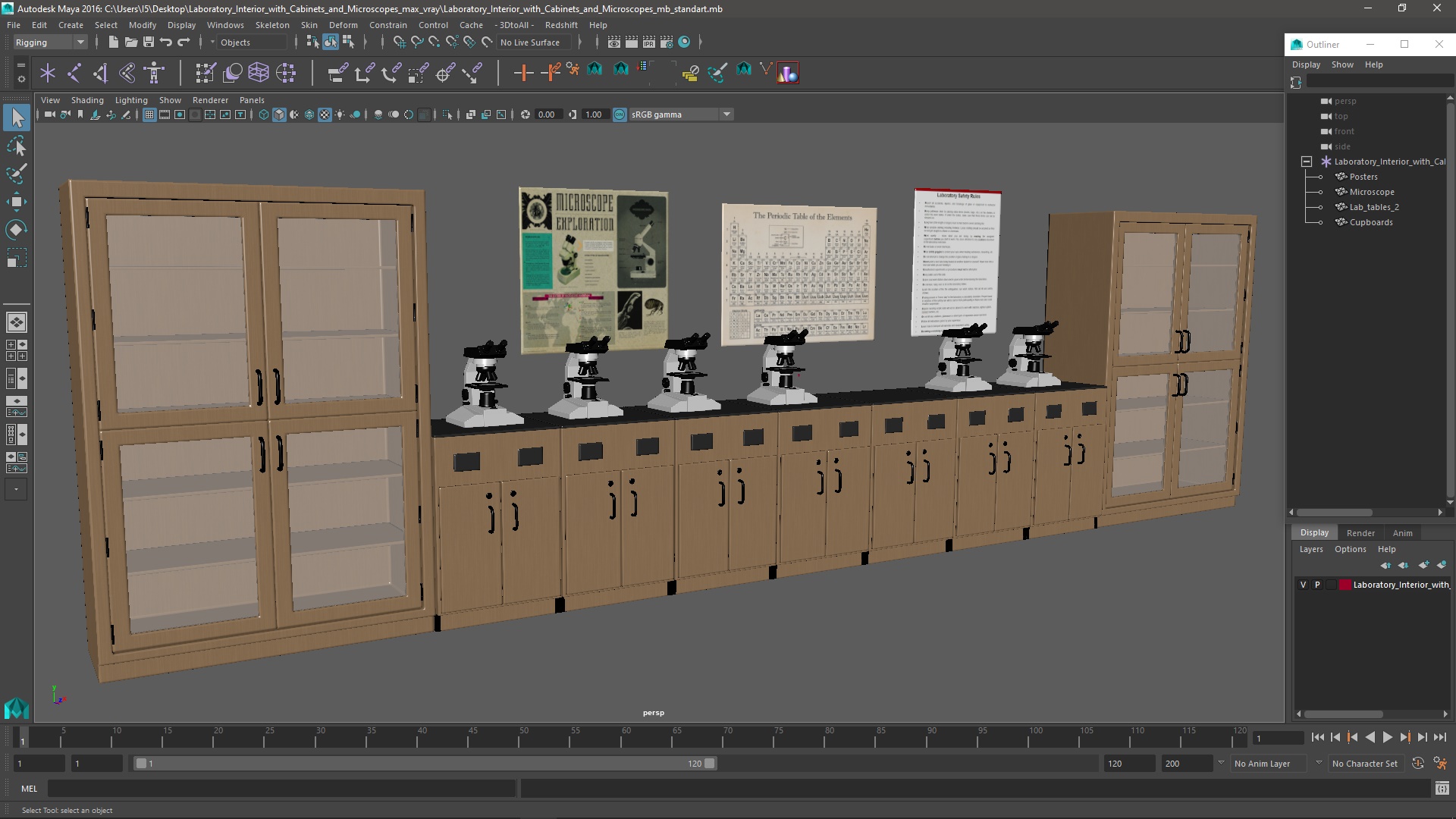 Laboratory Interior with Cabinets and Microscopes 3D model