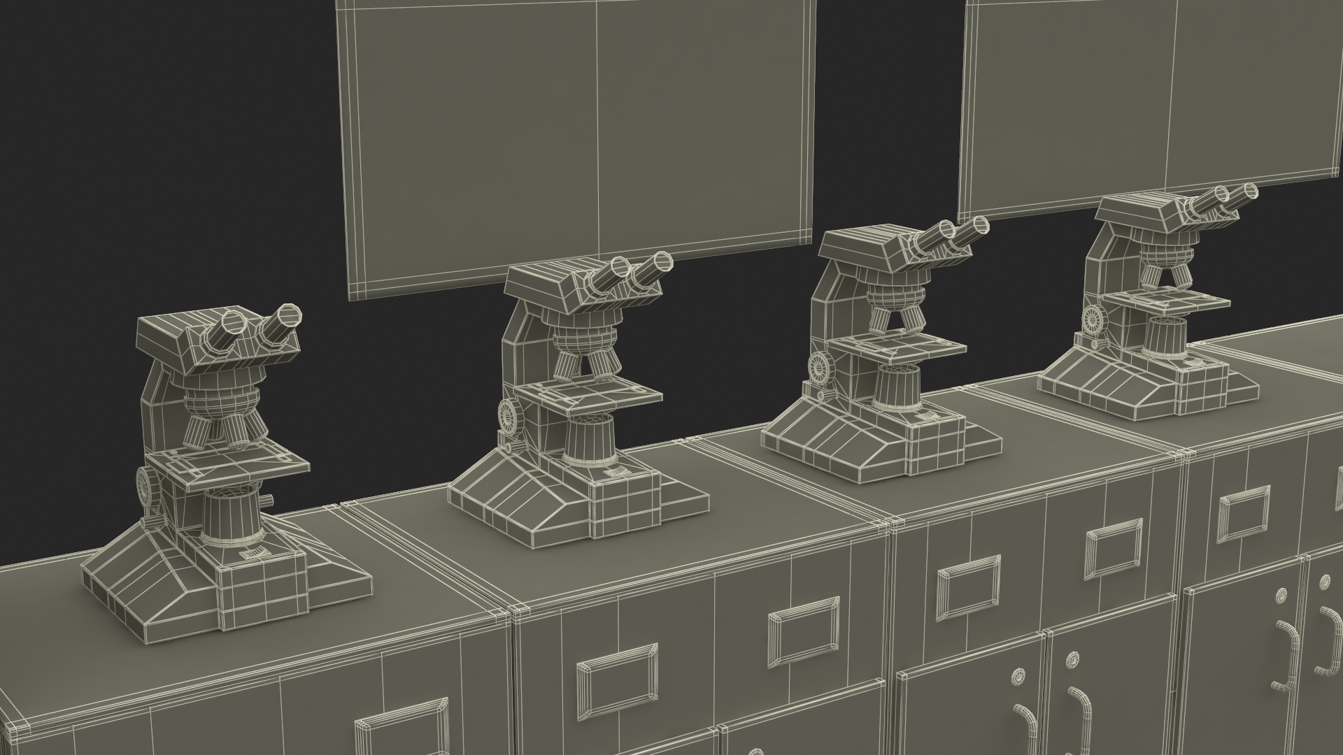 Laboratory Interior with Cabinets and Microscopes 3D model