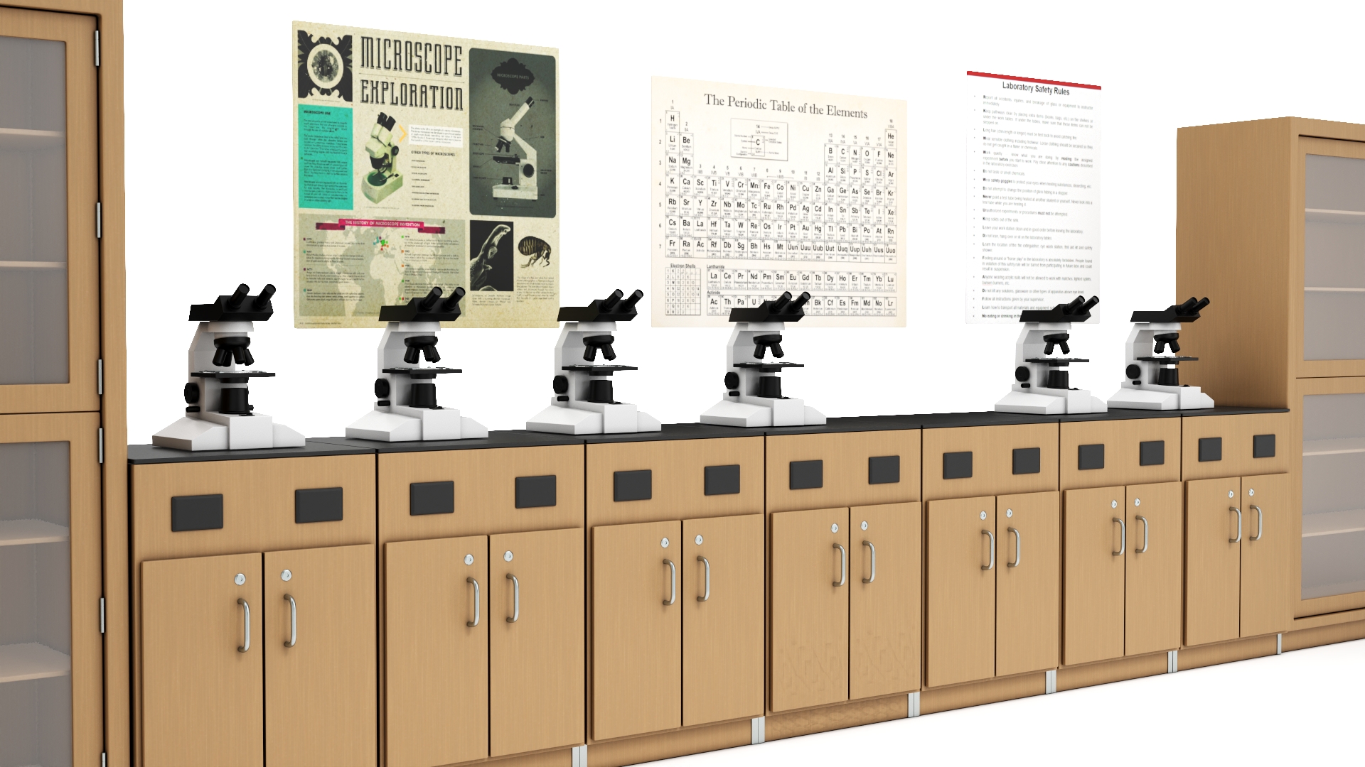 Laboratory Interior with Cabinets and Microscopes 3D model