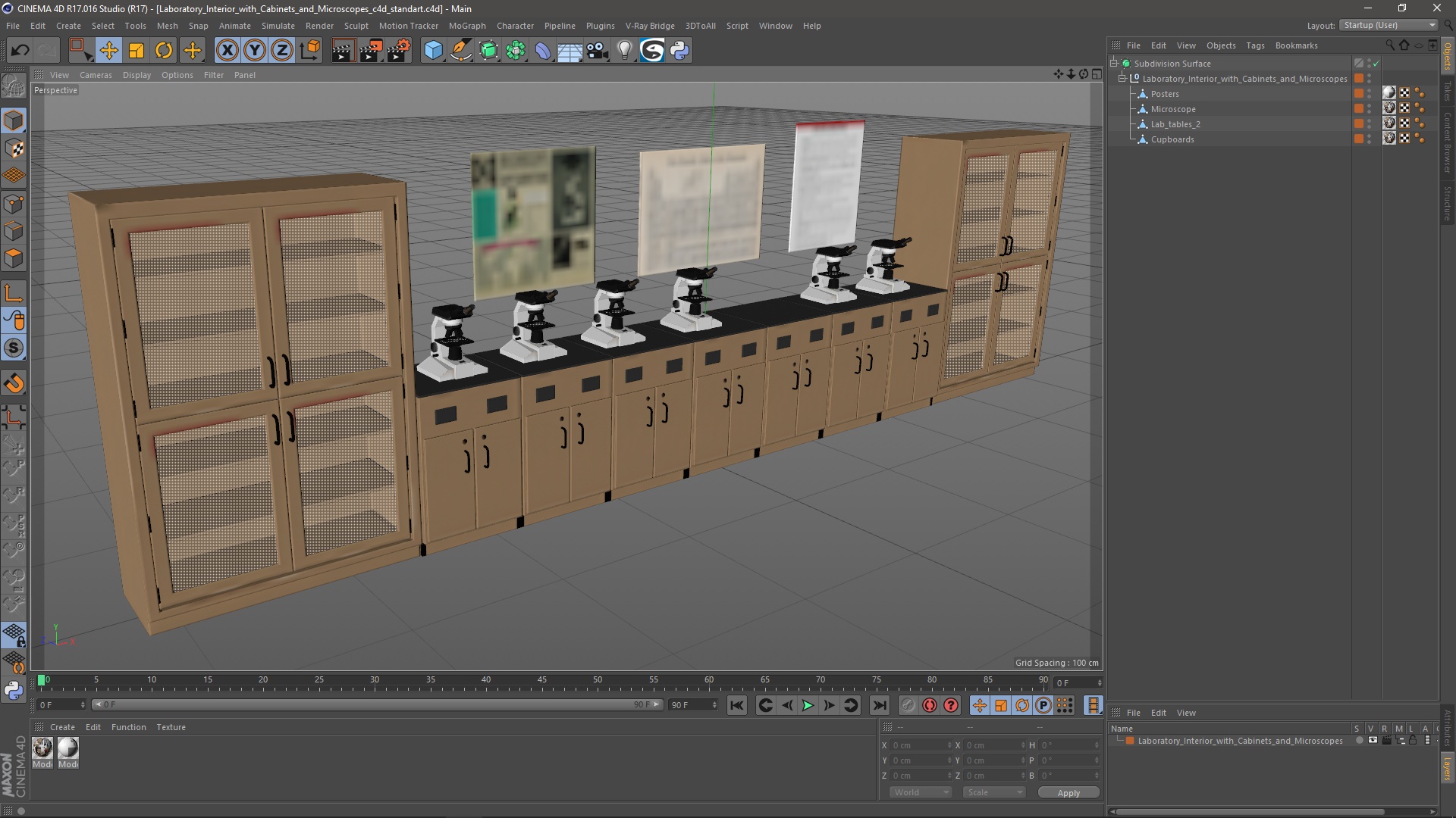 Laboratory Interior with Cabinets and Microscopes 3D model