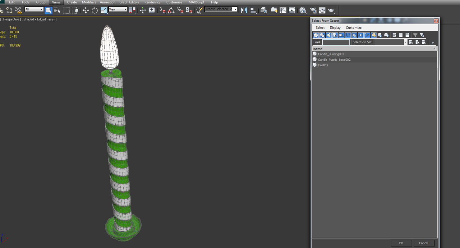 Birthday Green Candle with Flame 3D