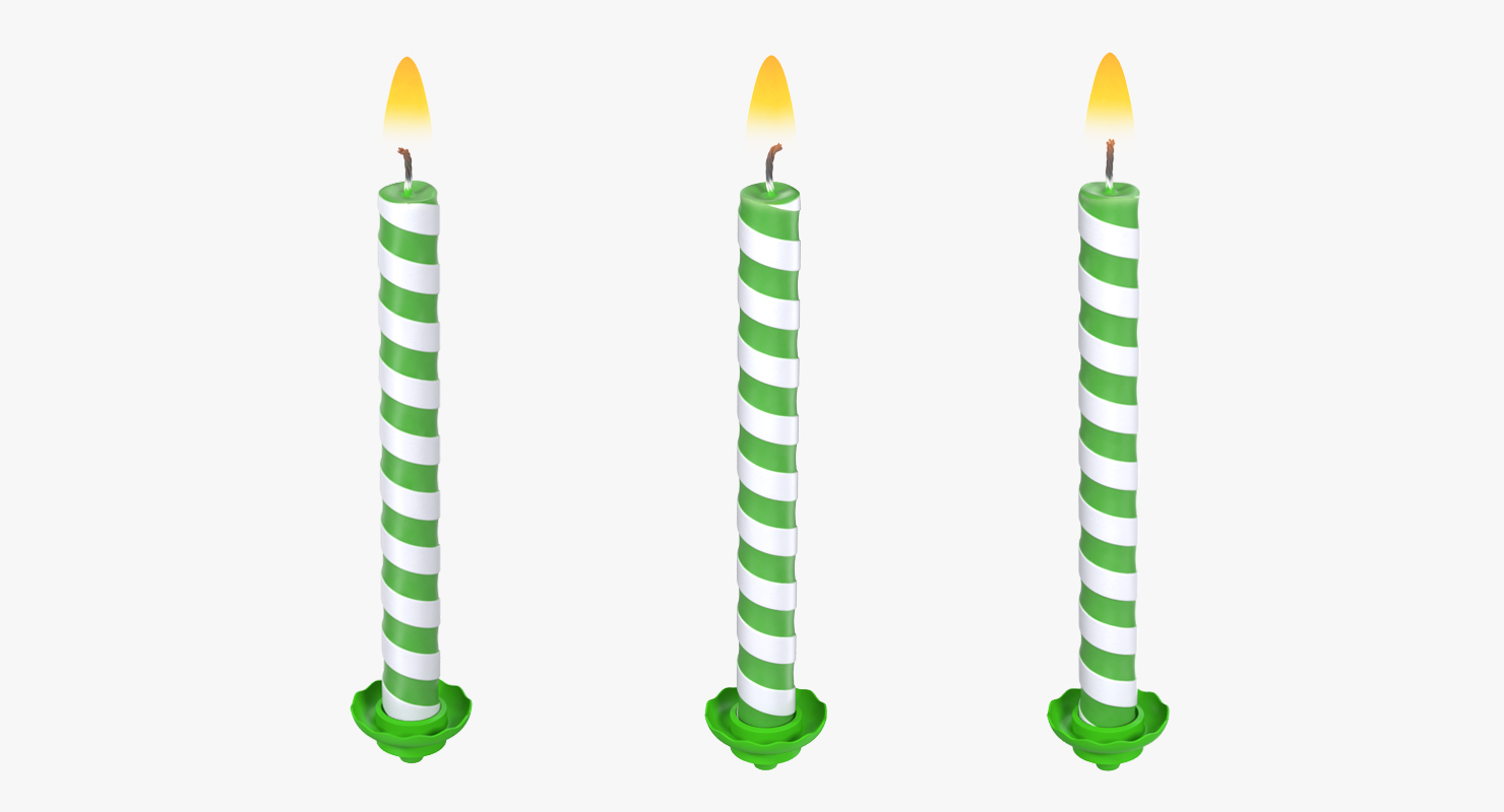 Birthday Green Candle with Flame 3D