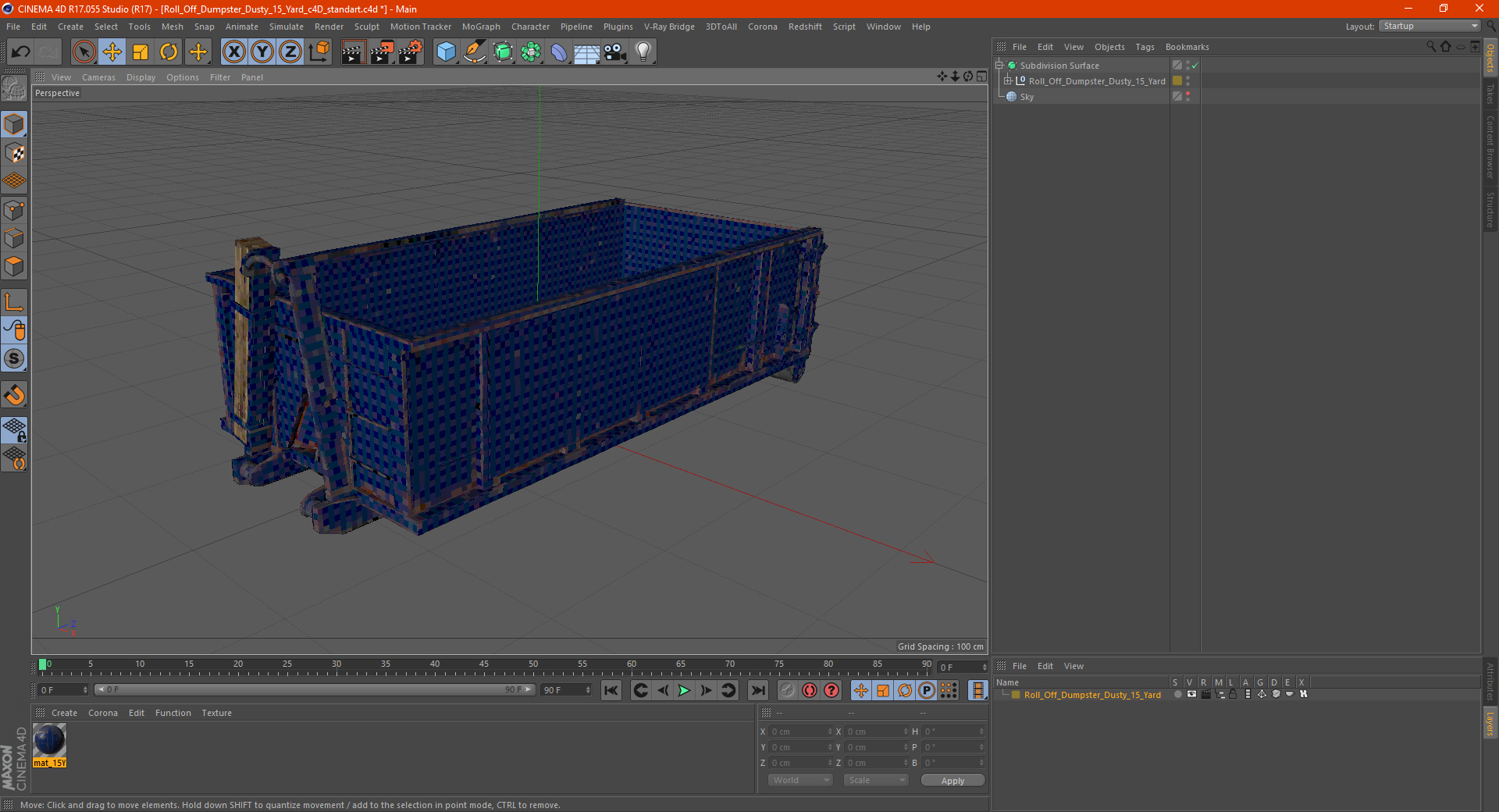 3D Roll Off Dumpster Dusty 15 Yard