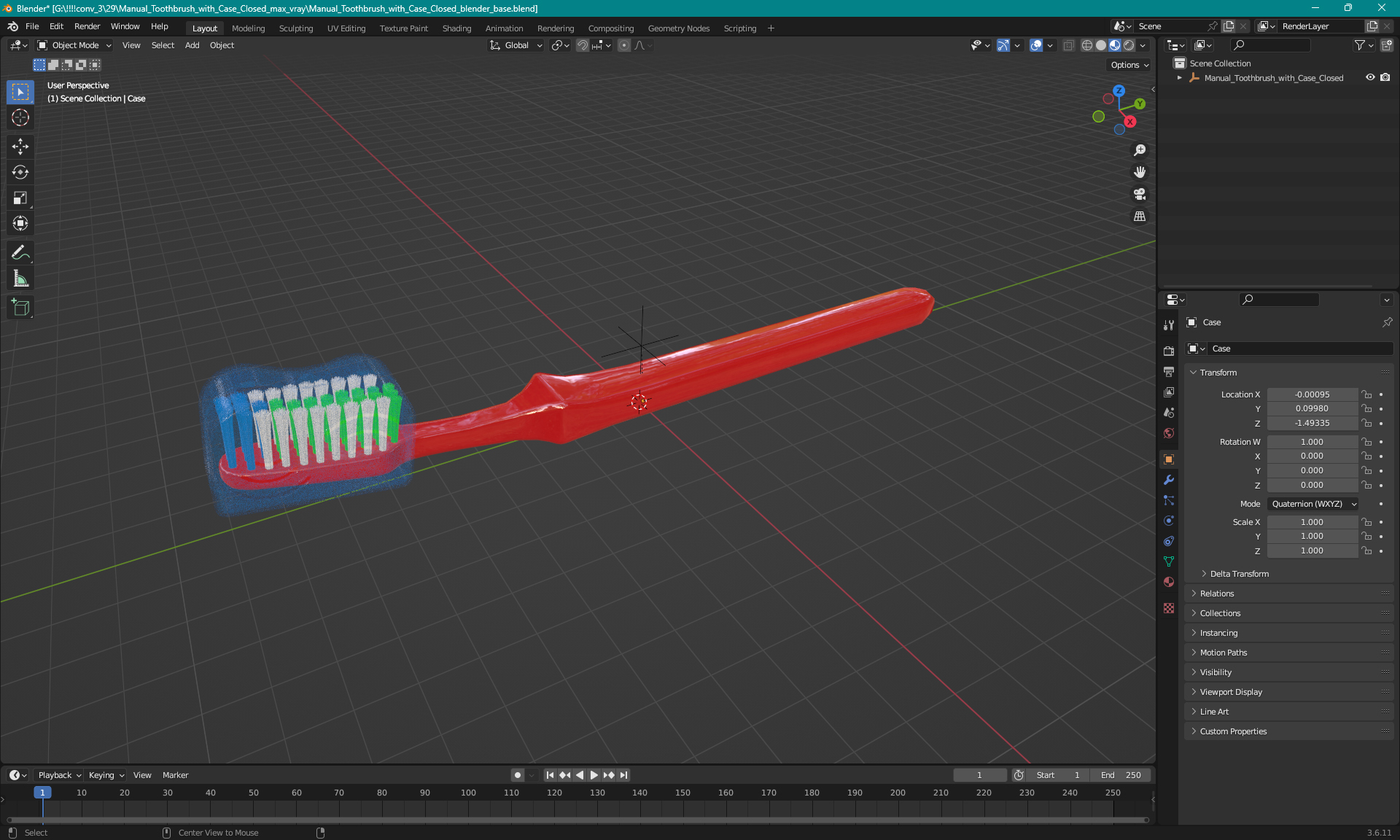 Manual Toothbrush with Case Closed 3D model