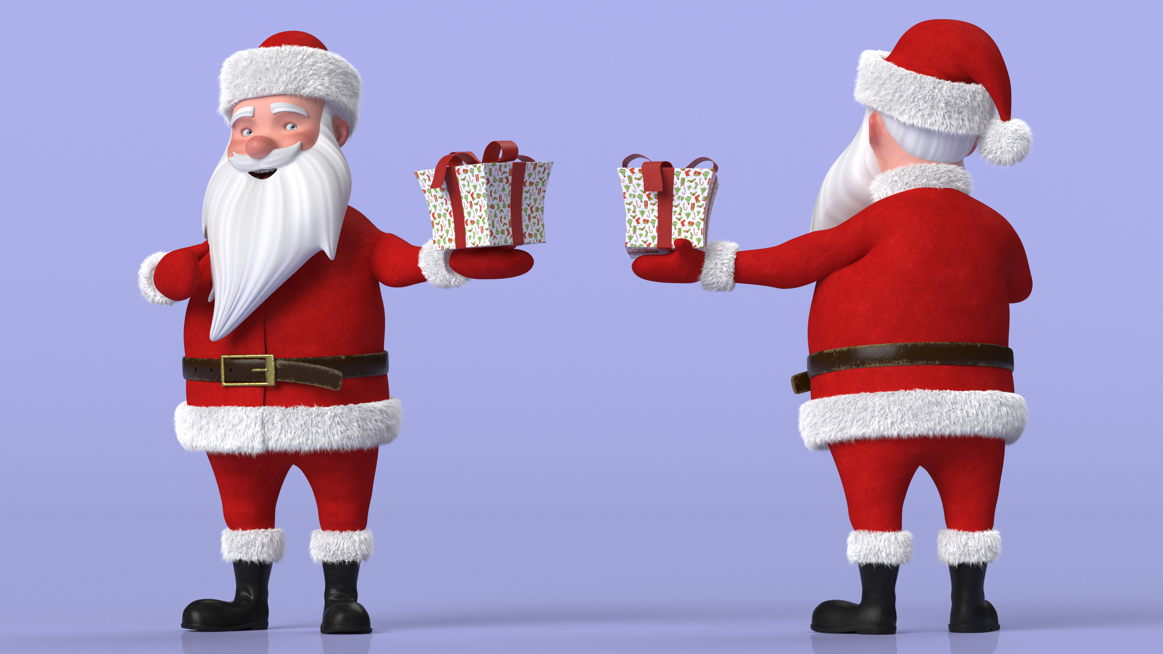 3D Smiling Santa Claus Cartoon Character with Gift Fur